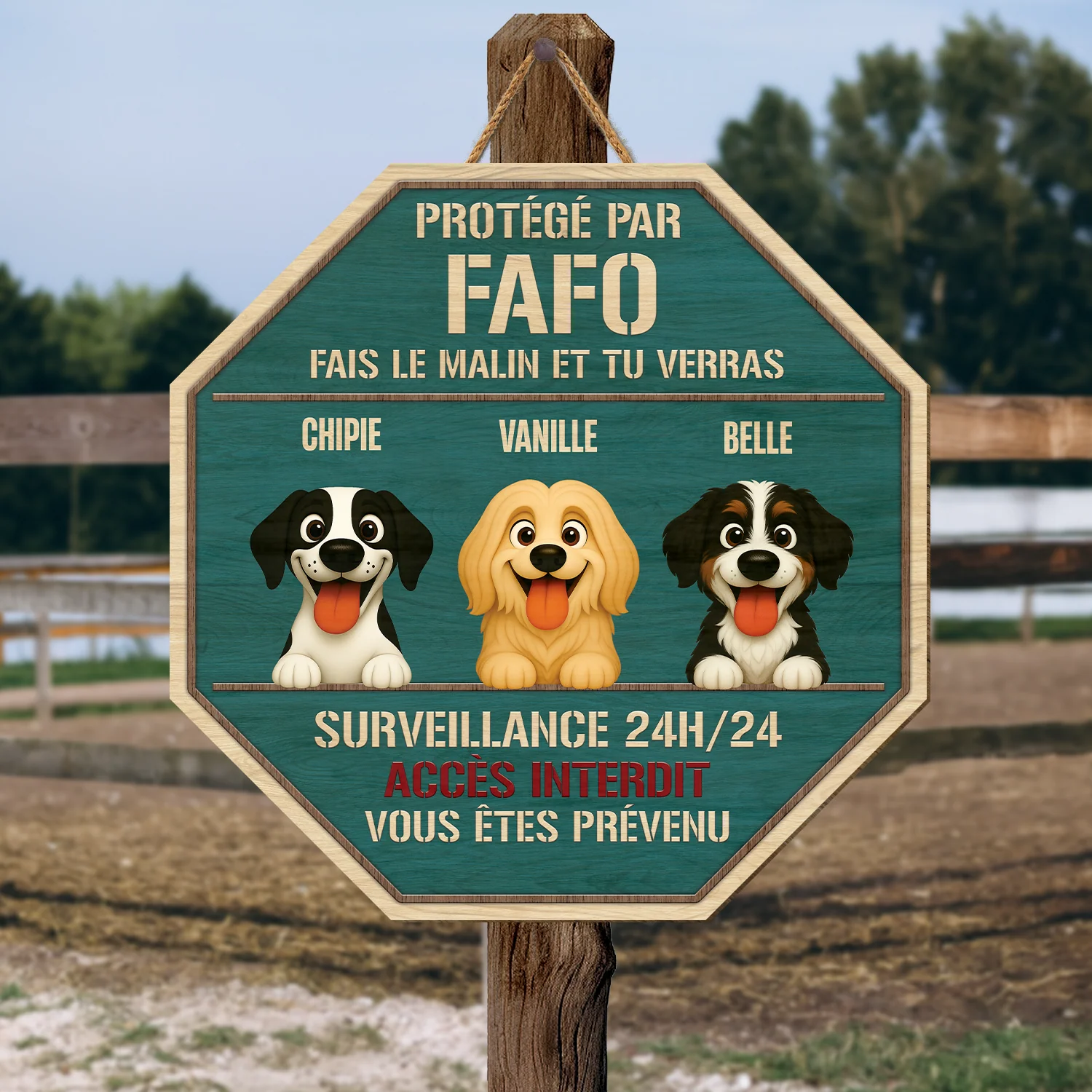 Plaque en Bois Personnalisée - Protégé par le Chien - Image 2