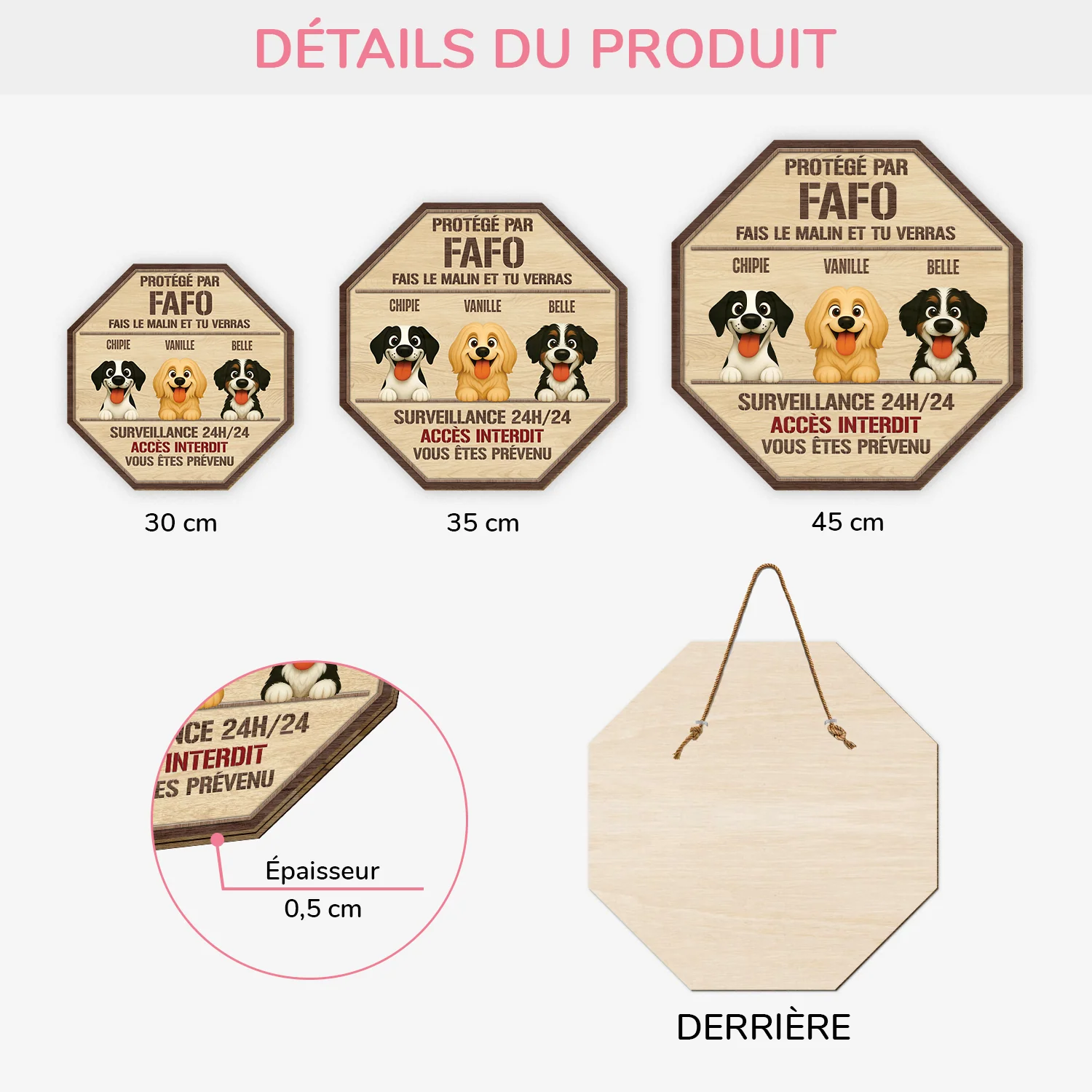 Plaque en Bois Personnalisée - Protégé par le Chien - Image 3