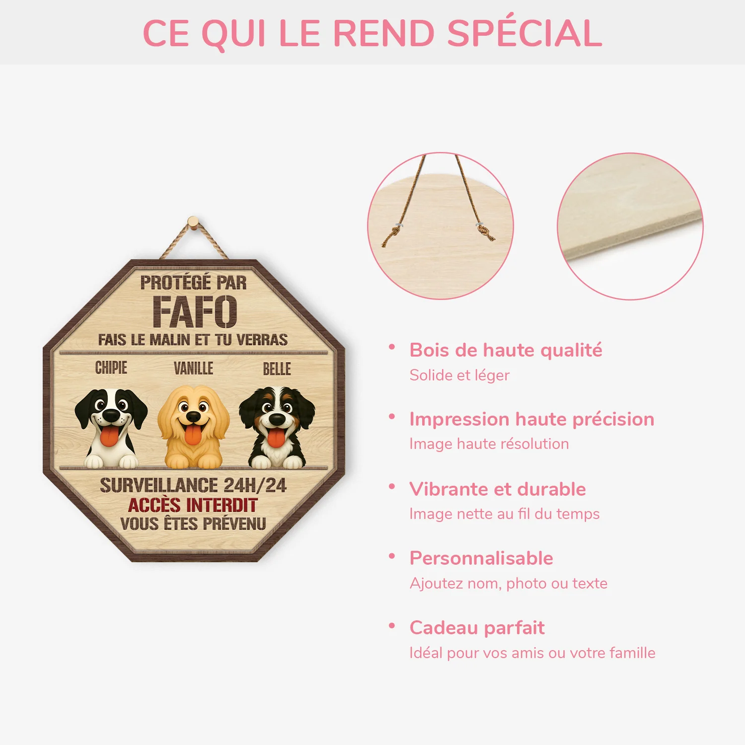 Plaque en Bois Personnalisée - Protégé par le Chien - Image 4