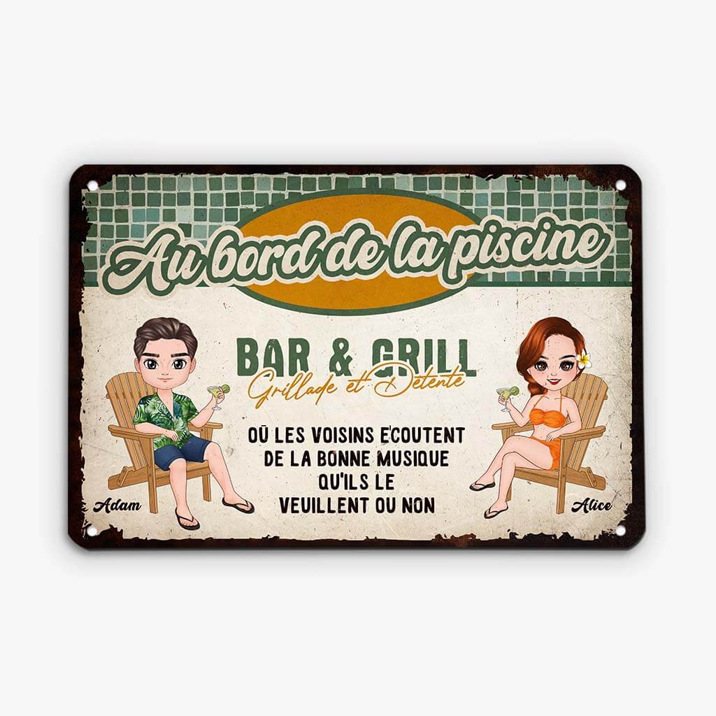 Plaque métallique personnalisée – Bar & Grill vintage détente