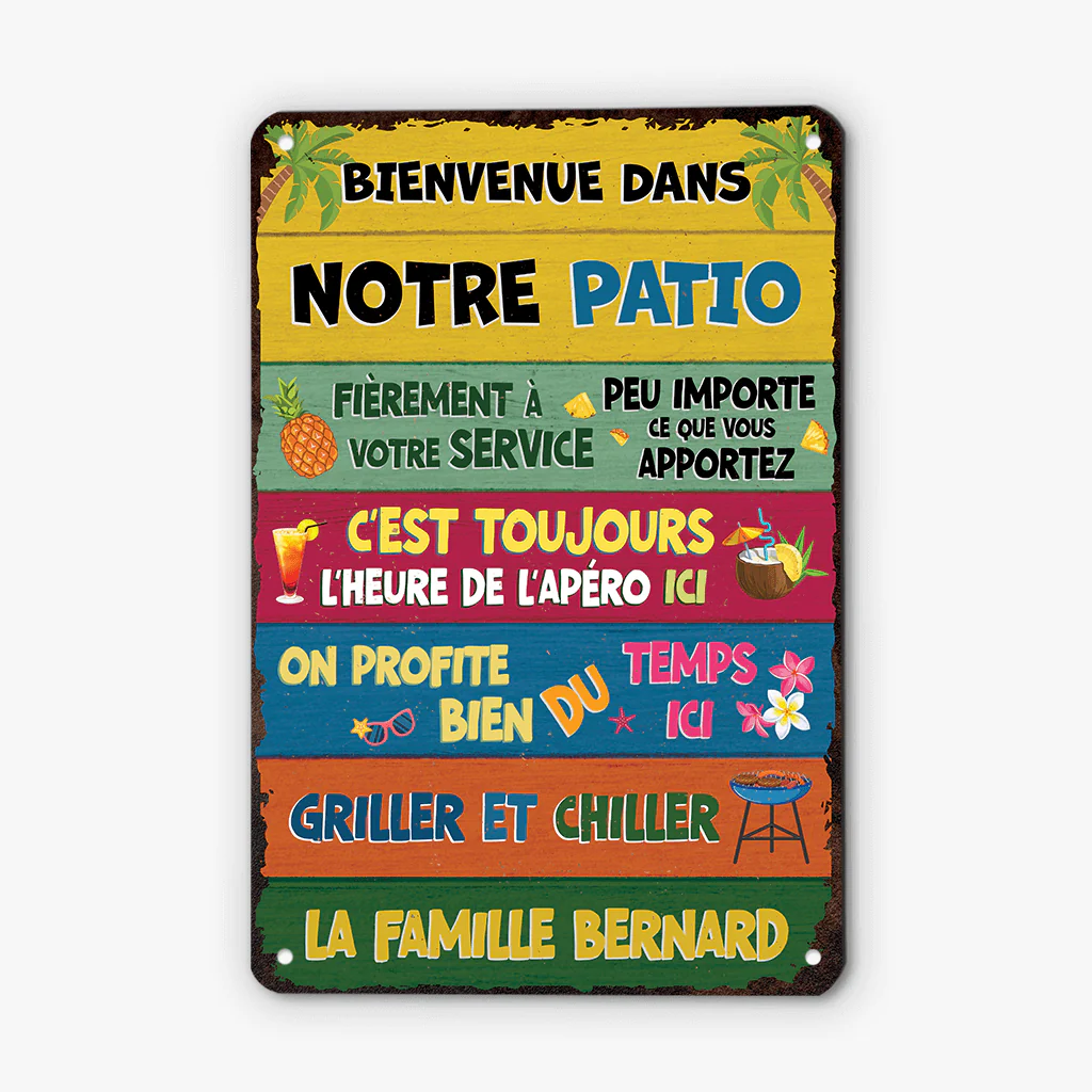 Plaque personnalisée cadeau – Bienvenue sur notre patio