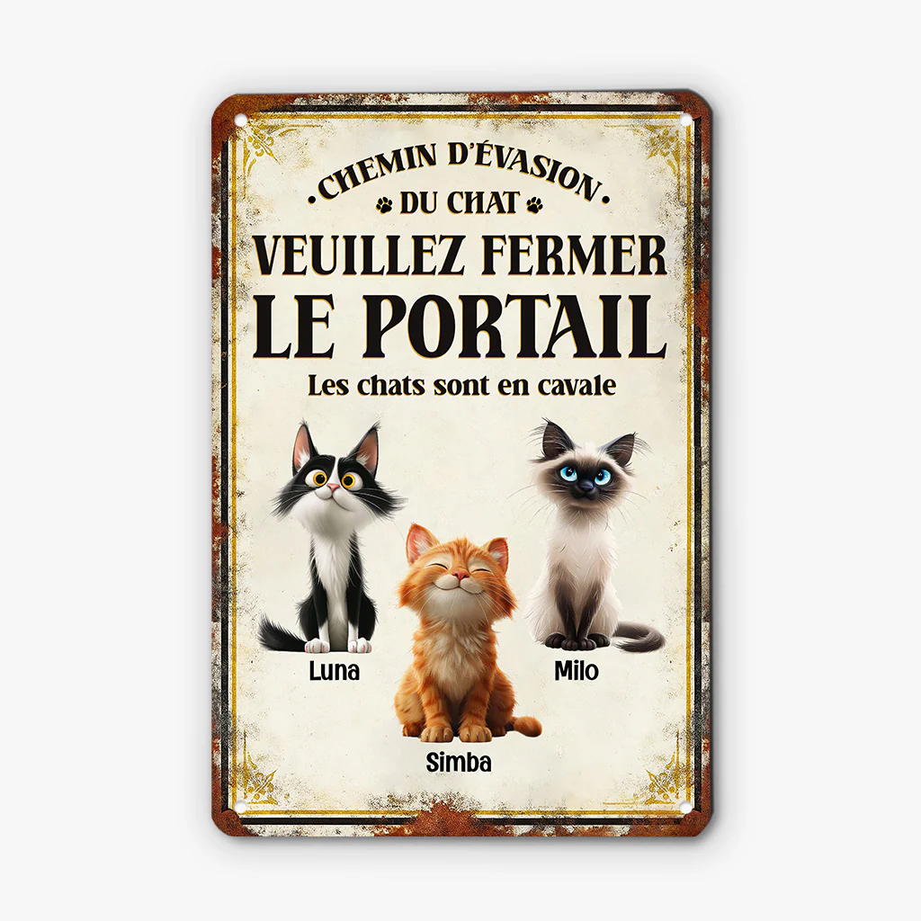 Plaque En Métal Personnalisé Avec Chat - Veuillez Fermer Le Portail