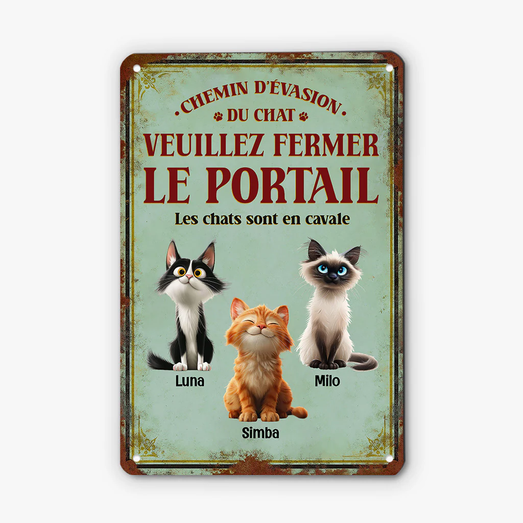 Plaque En Métal Personnalisé Avec Chat - Veuillez Fermer Le Portail - Image 2