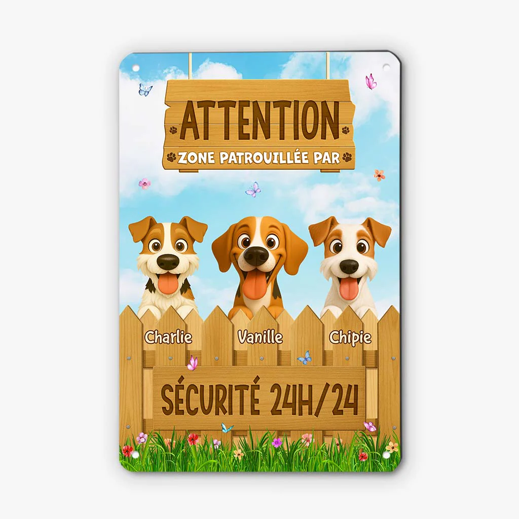 Plaque En Métal Personnalisé Avec Chien - Attention Zone Patrouillée