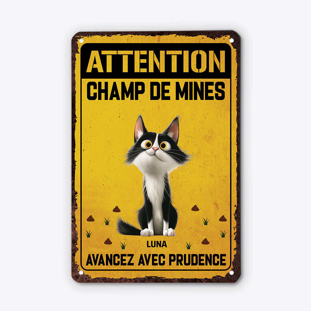 Plaque En Métal Personnalisée Avec Chat - Attention Champ De Mines