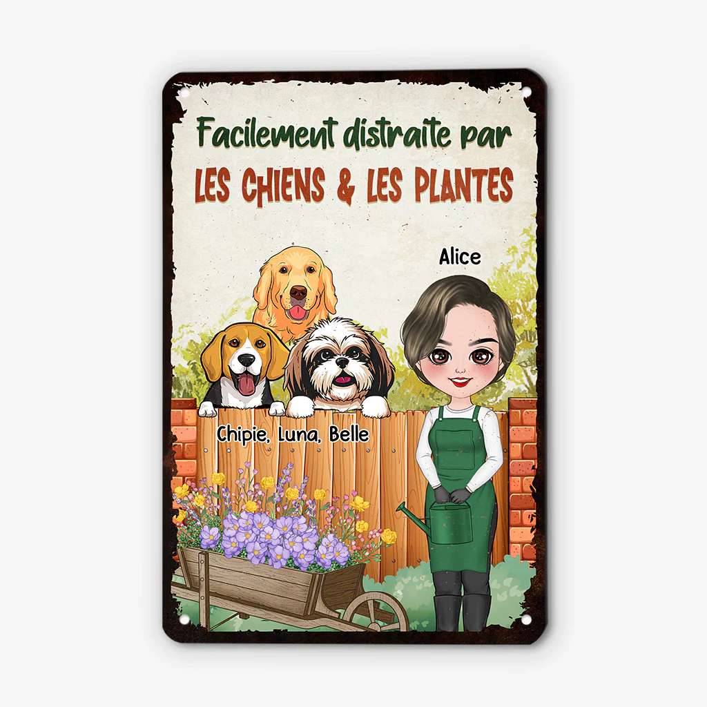 Plaque En Métal Personnalisée pour Jardin Avec Chien - Facilement Distraite