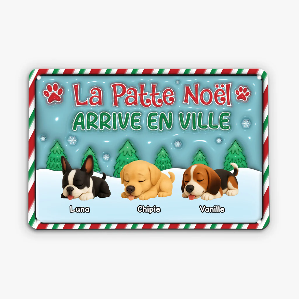 Plaque Métallique Personnalisée Noël - Patte Noël Arrive en Ville Chien - Image 2