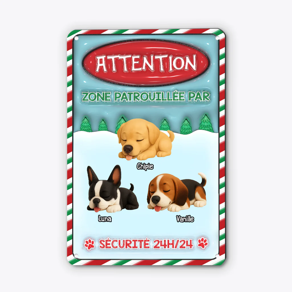 Plaque En Métal Personnalisée Noël - Zone Patrouillée Avec Chien - Image 2