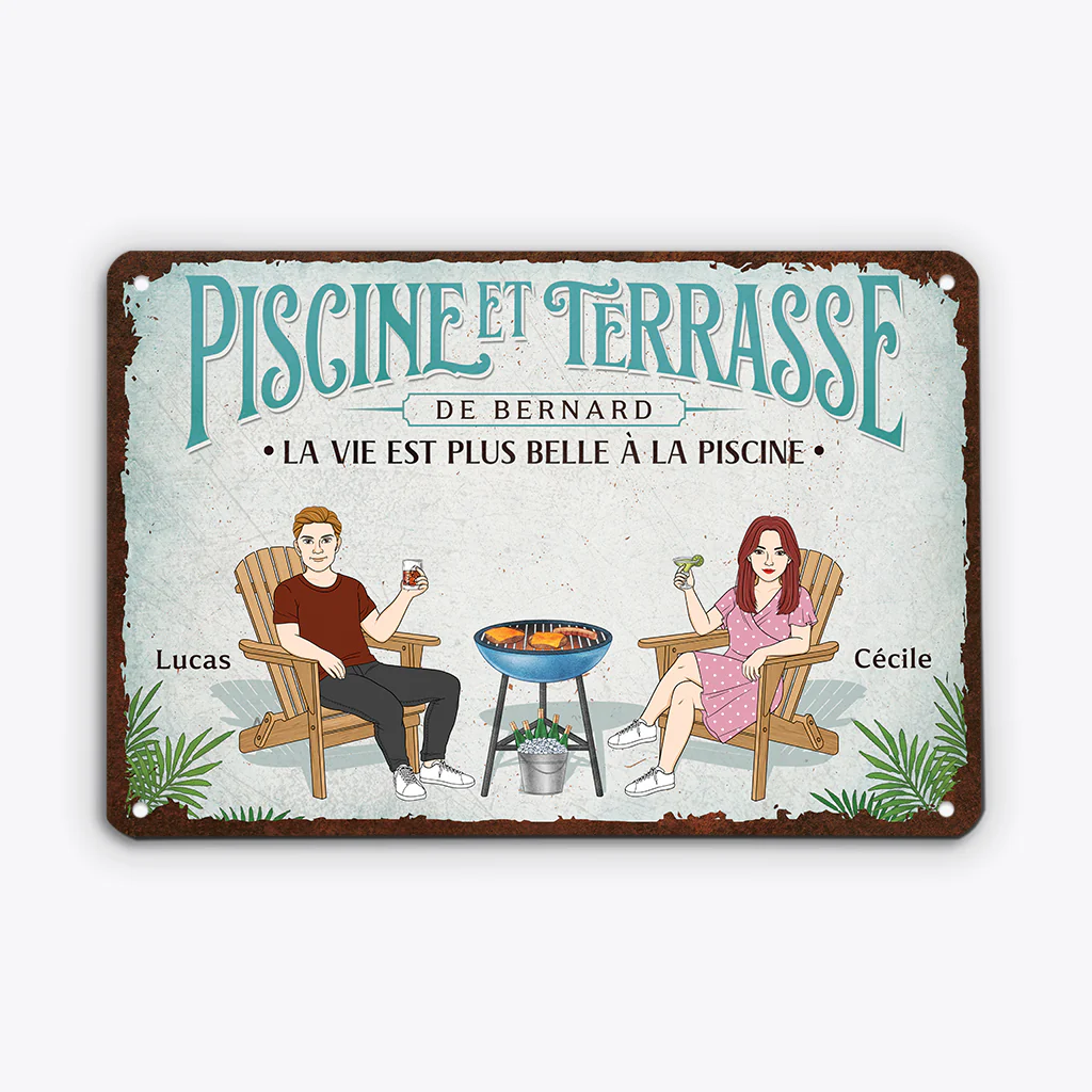 Plaque En Métal Personnalisée Pour Couple - À La Piscine