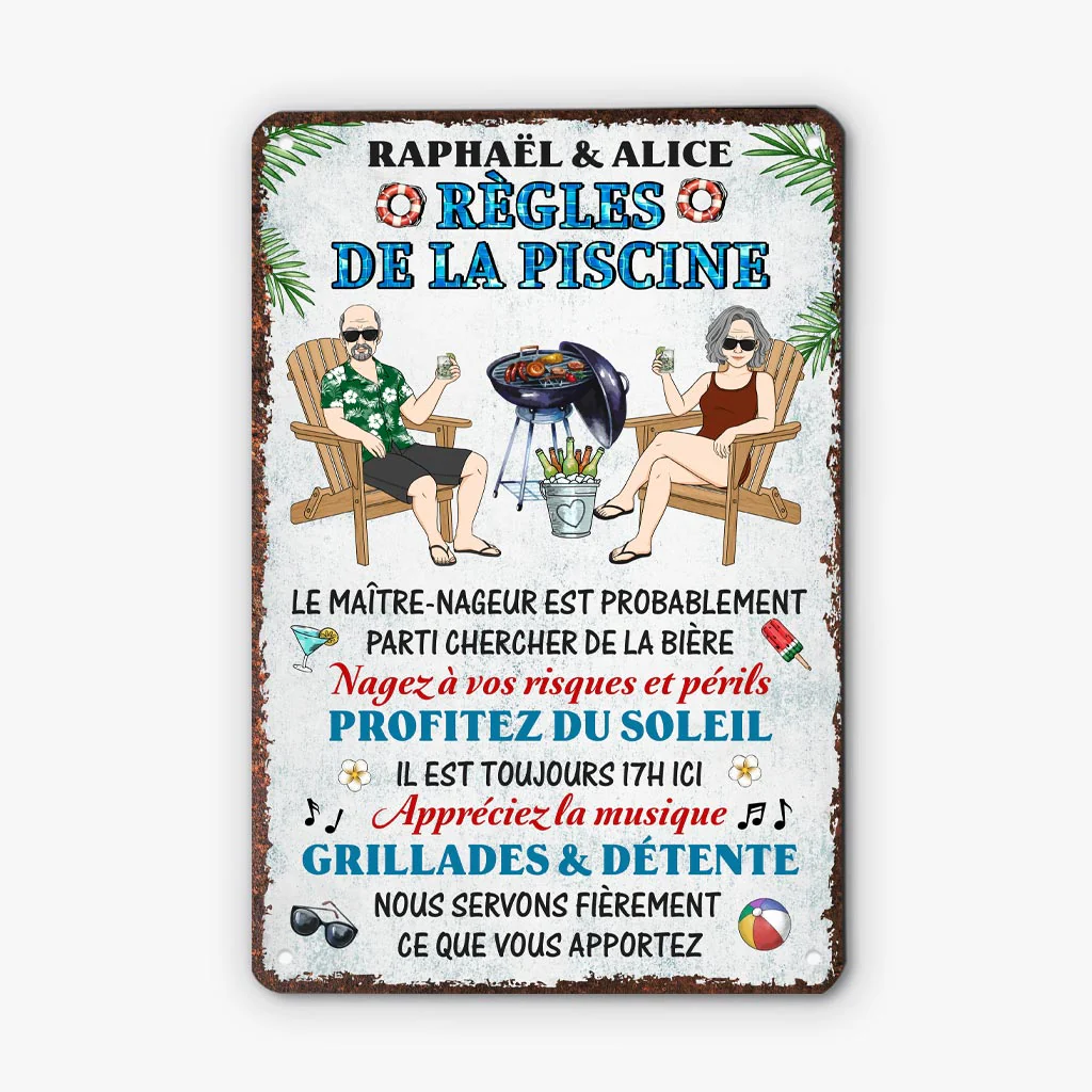 Plaque En Métal Personnalisée Pour Couple - Règles De La Piscine - Image 2