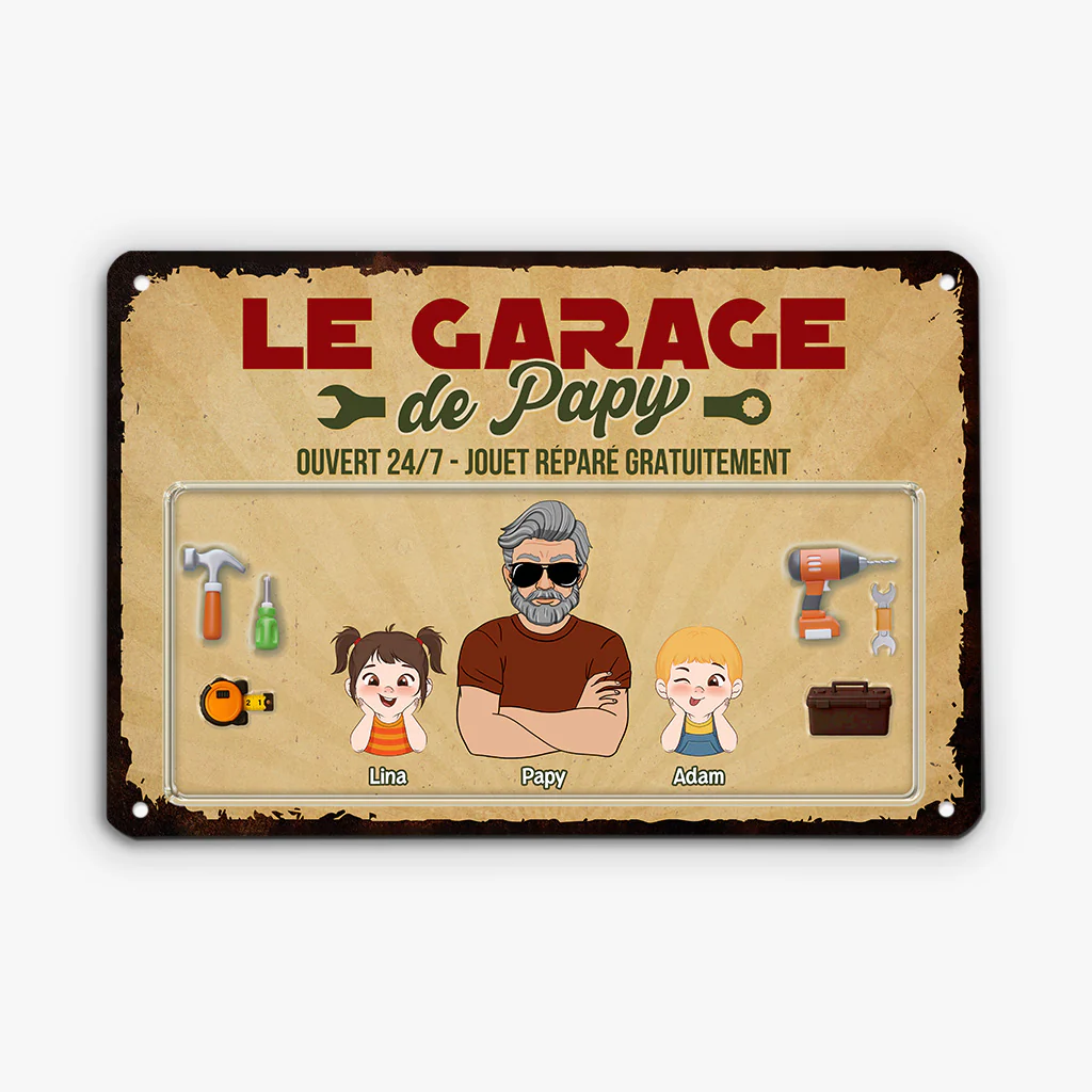 Plaque métal personnalisée – Garage vintage de Papa cool