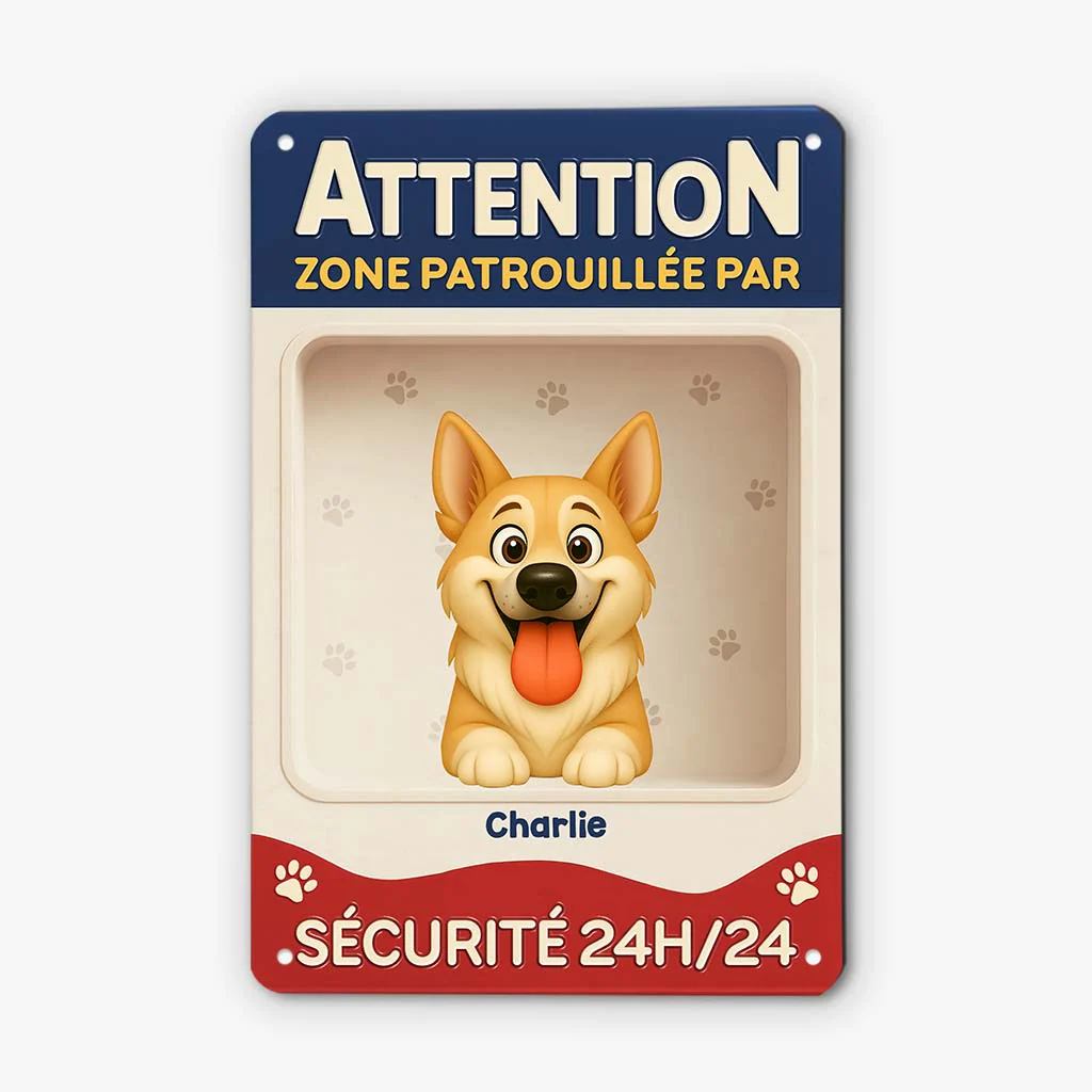 Plaque En Métal Personnalisée - Zone Patrouillée Par Chiens - Image 2