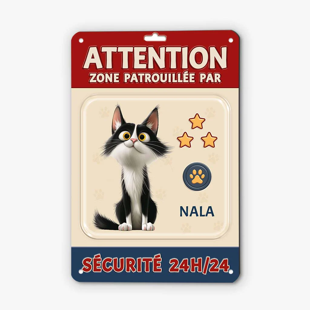 Plaque En Métal Personnalisée - Zone Patrouillée Par Mon Chat