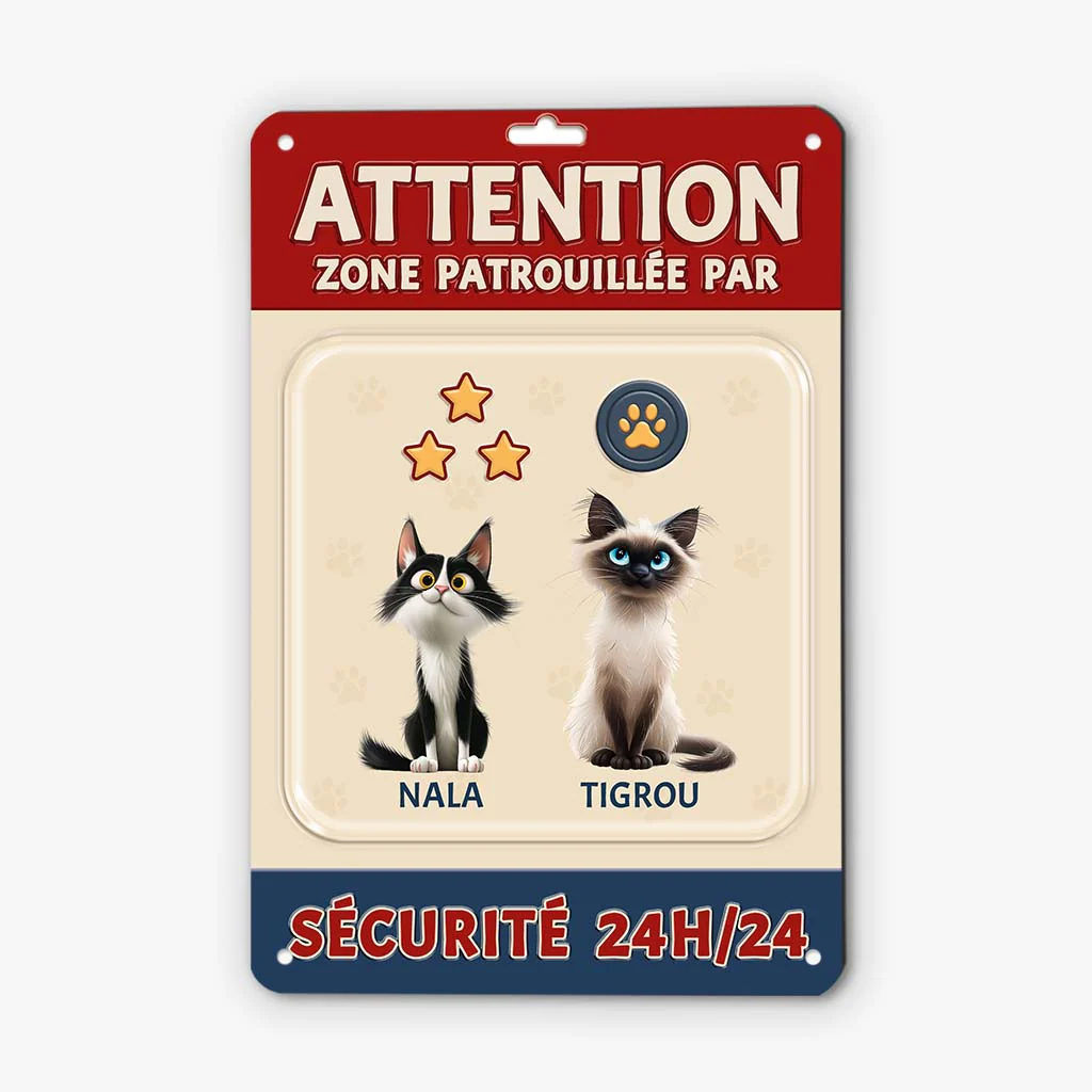 Plaque En Métal Personnalisée - Zone Patrouillée Par Mon Chat - Image 2