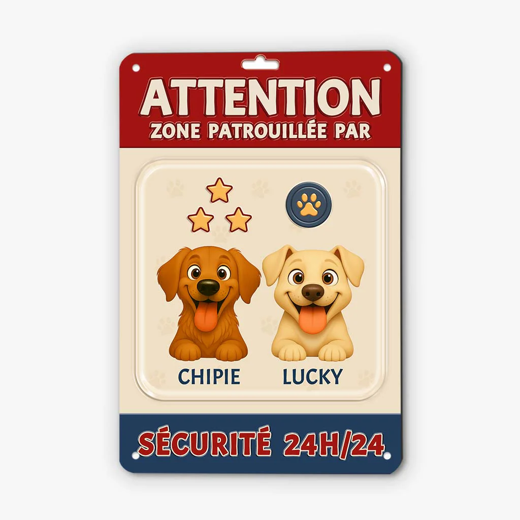 Plaque En Métal Personnalisée - Zone Patrouillée Par Mon Chien - Image 2