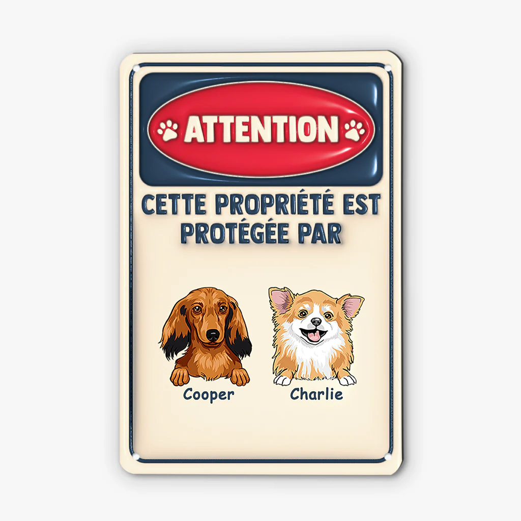 Plaque chien personnalisable – Propriété protégée (effet 3D) - Image 2