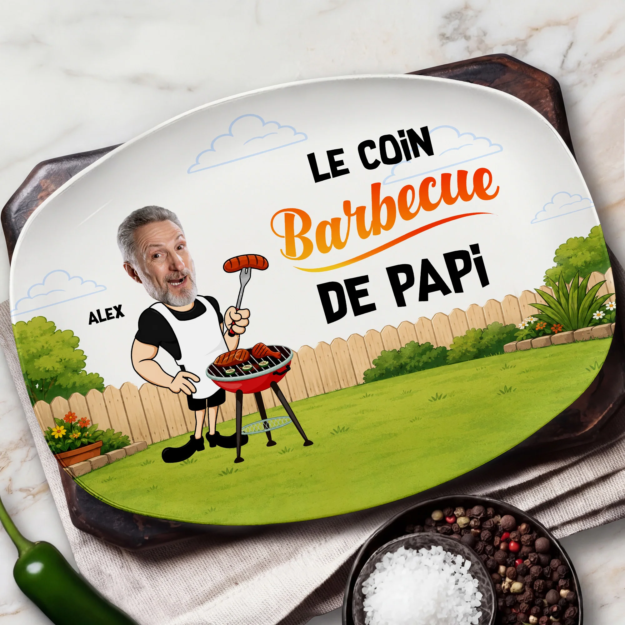 Plateau De Grillades Personnalisé Photo Pour Papa Papy - Cadeau Fête Des Pères Barbecue - Image 2