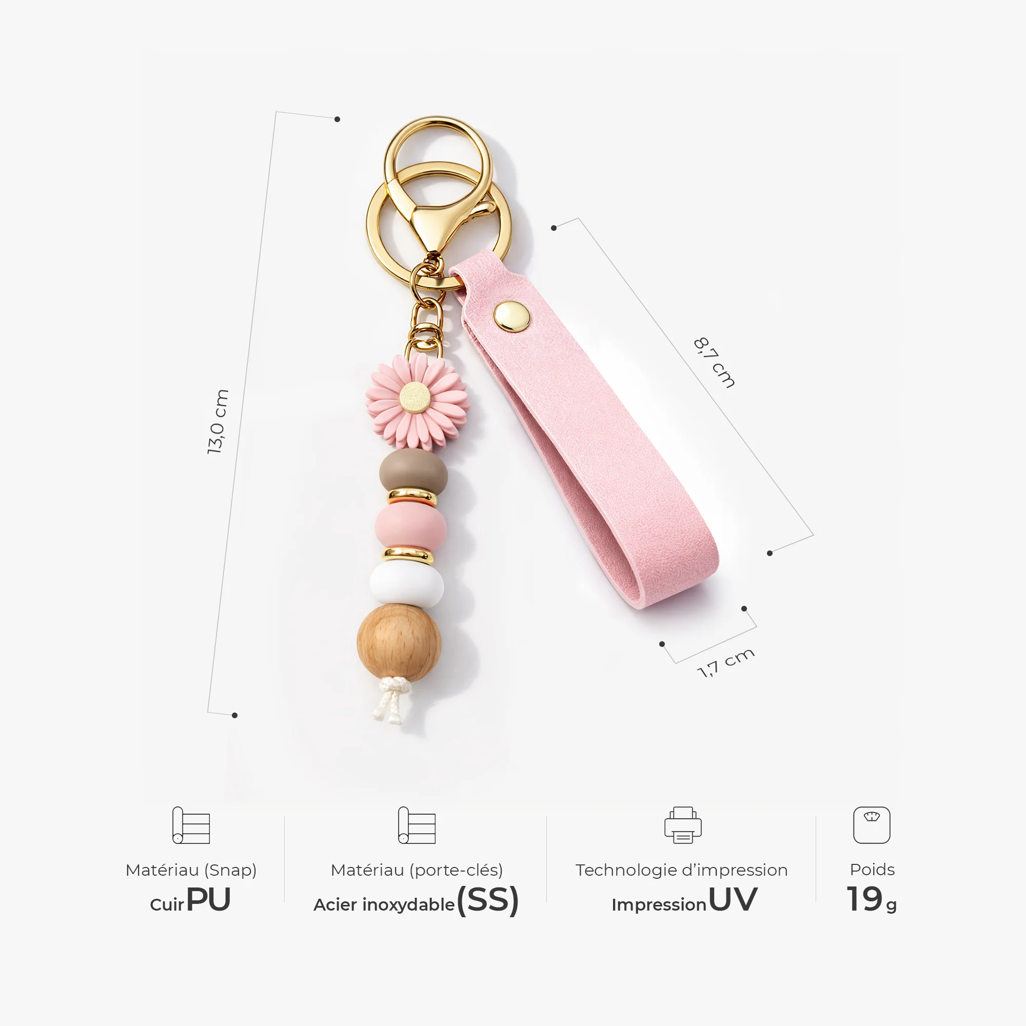 Porte Clé Marguerite À Personnaliser Imprimé UV - Une Jolie Fleur Pour Femme - Image 3