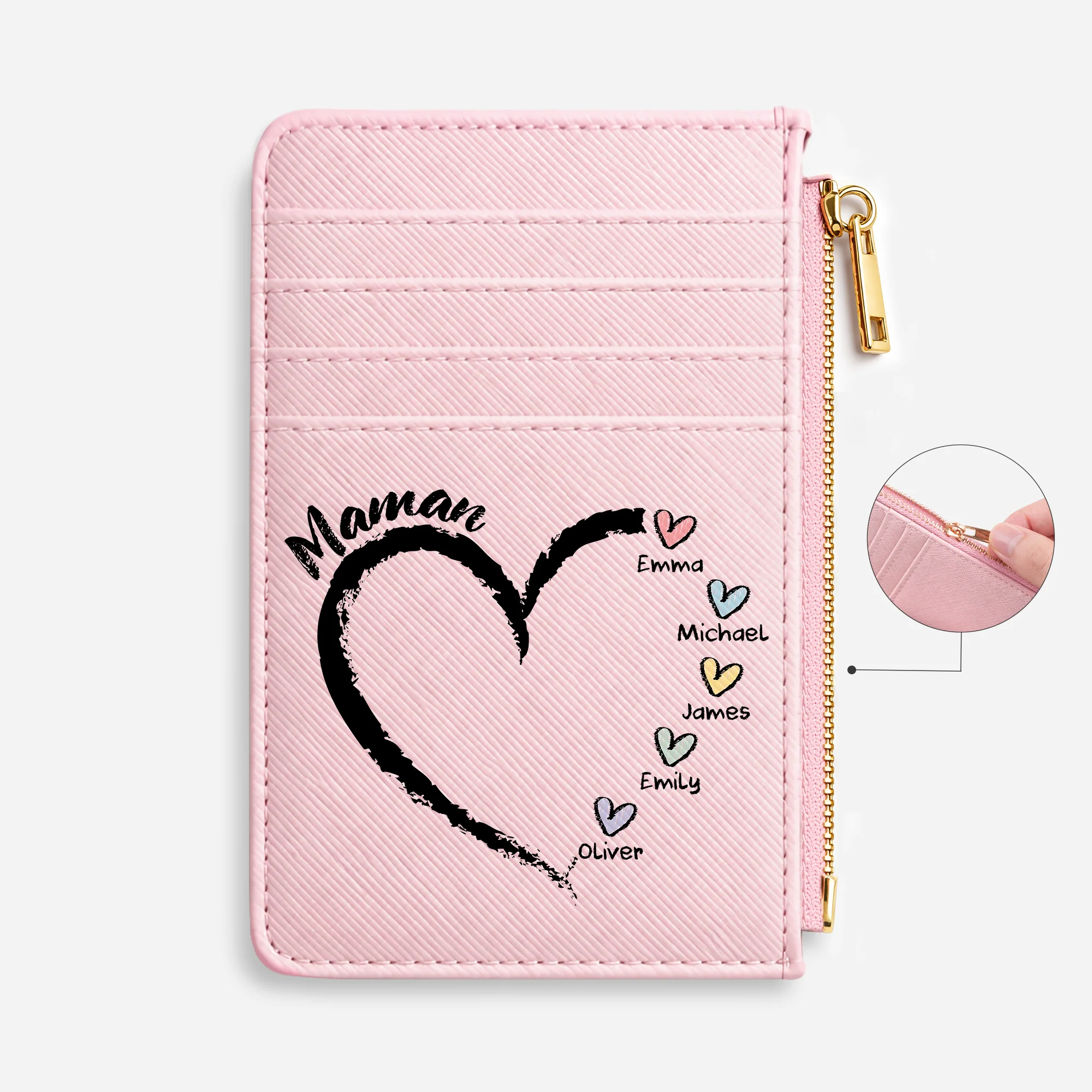 Porte-carte Cuir Maman Mamie - Cadeau Femme Personnalisé Avec Coeur d'amour