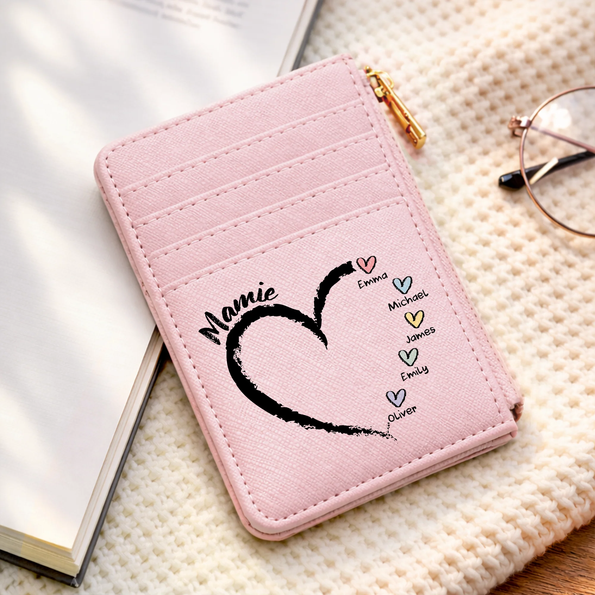 Porte-carte Cuir Maman Mamie - Cadeau Femme Personnalisé Avec Coeur d'amour - Image 2