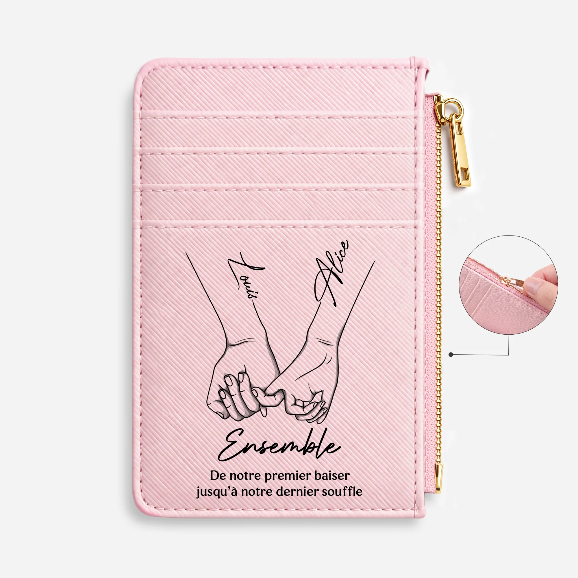Porte Carte En Cuir Personnalisé - Cadeau Couple Personnalisable De Notre Premier Baiser