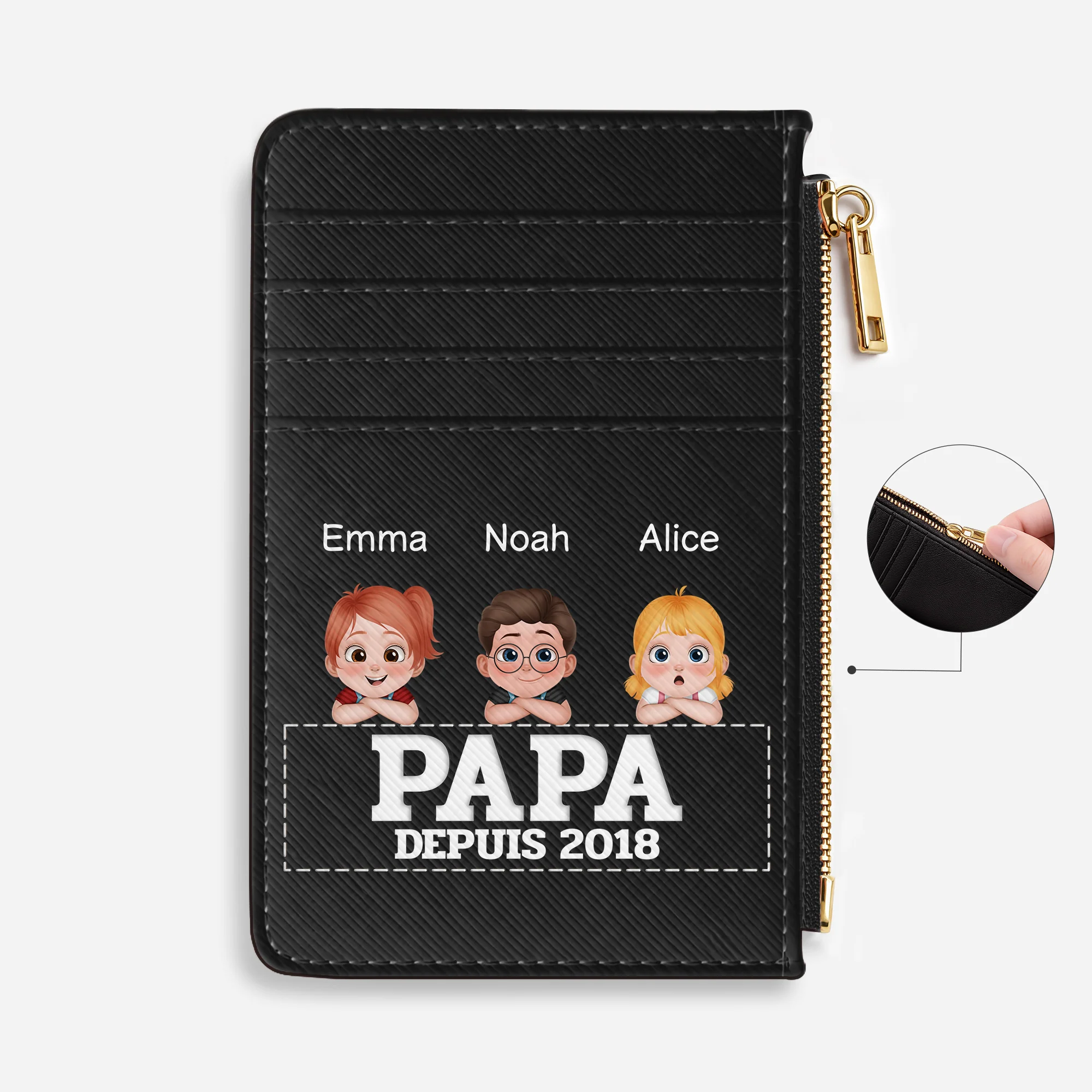 Porte Carte Personnalisé Cuir - Cadeau Papa Maman Papy Mamie Depuis