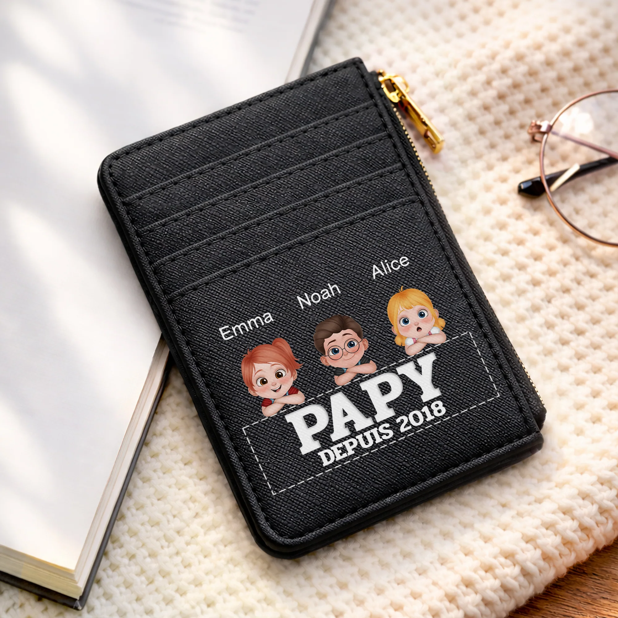 Porte Carte Personnalisé Cuir - Cadeau Papa Maman Papy Mamie Depuis - Image 2
