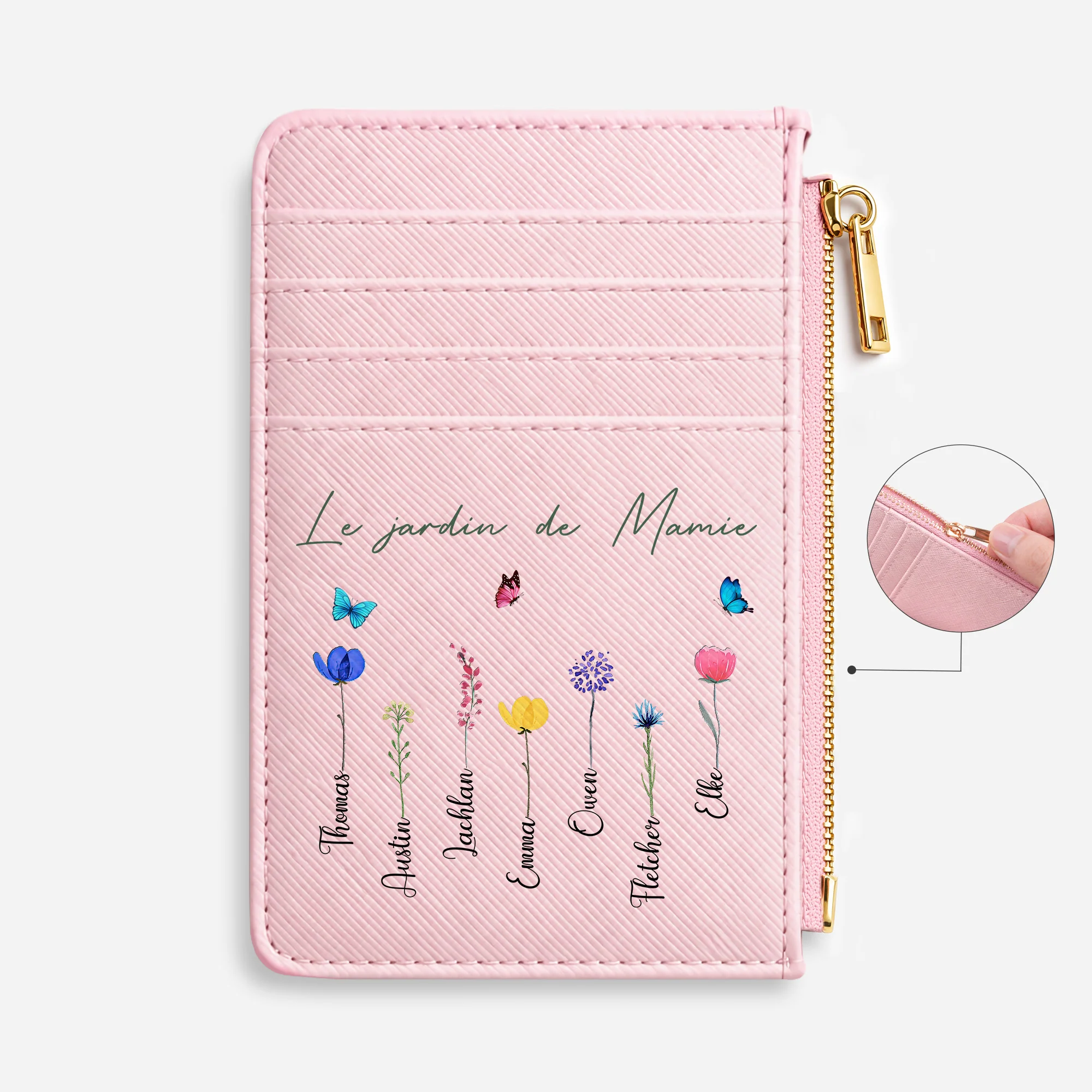 Porte-carte Personnalisé Cuir Couleur Claire - Le Jardin De Maman Mamie