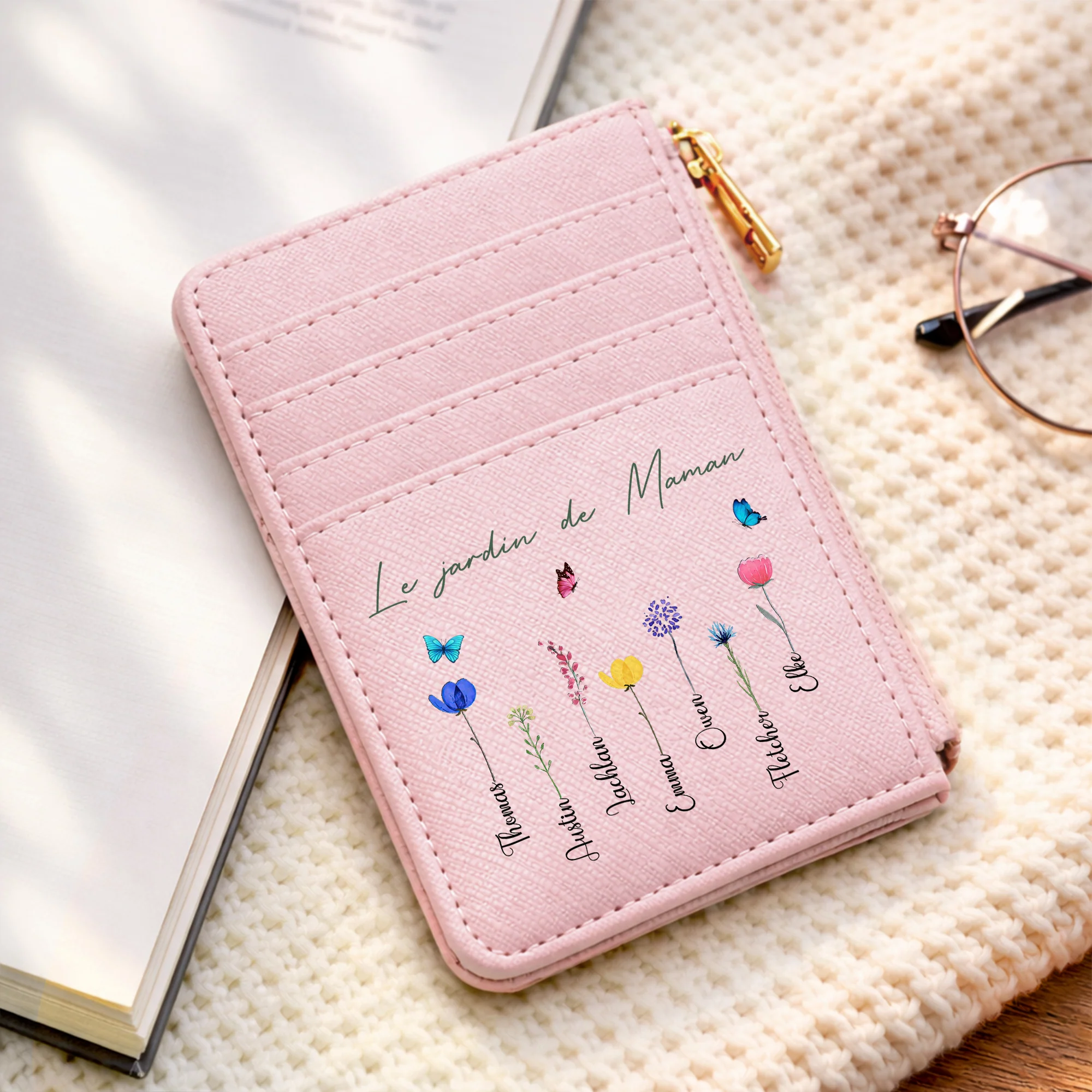 Porte-carte Personnalisé Cuir Couleur Claire - Le Jardin De Maman Mamie - Image 2