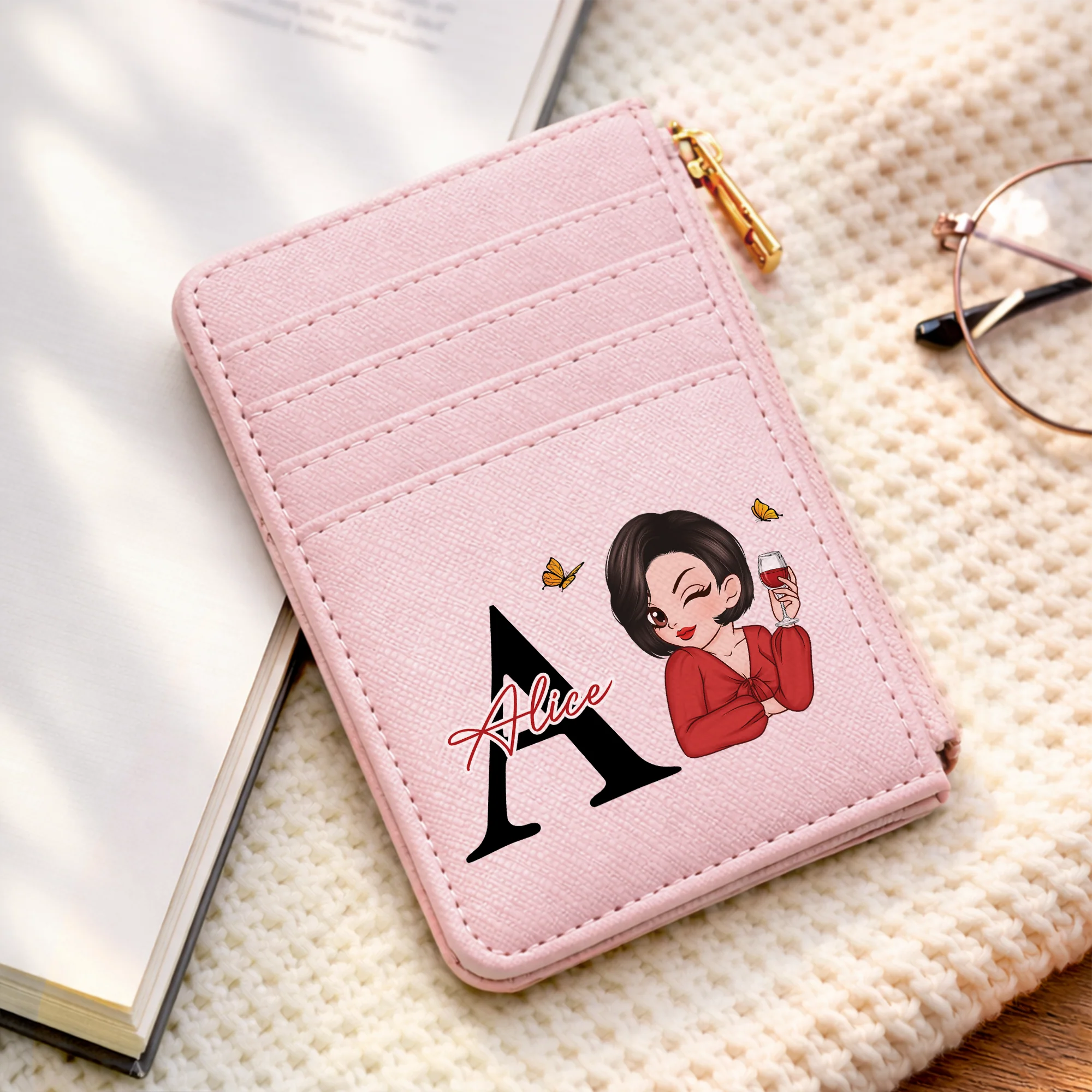 Porte-cartes Femme Personnalisés En Cuir - Cadeau Original Avec Fleur - Image 2