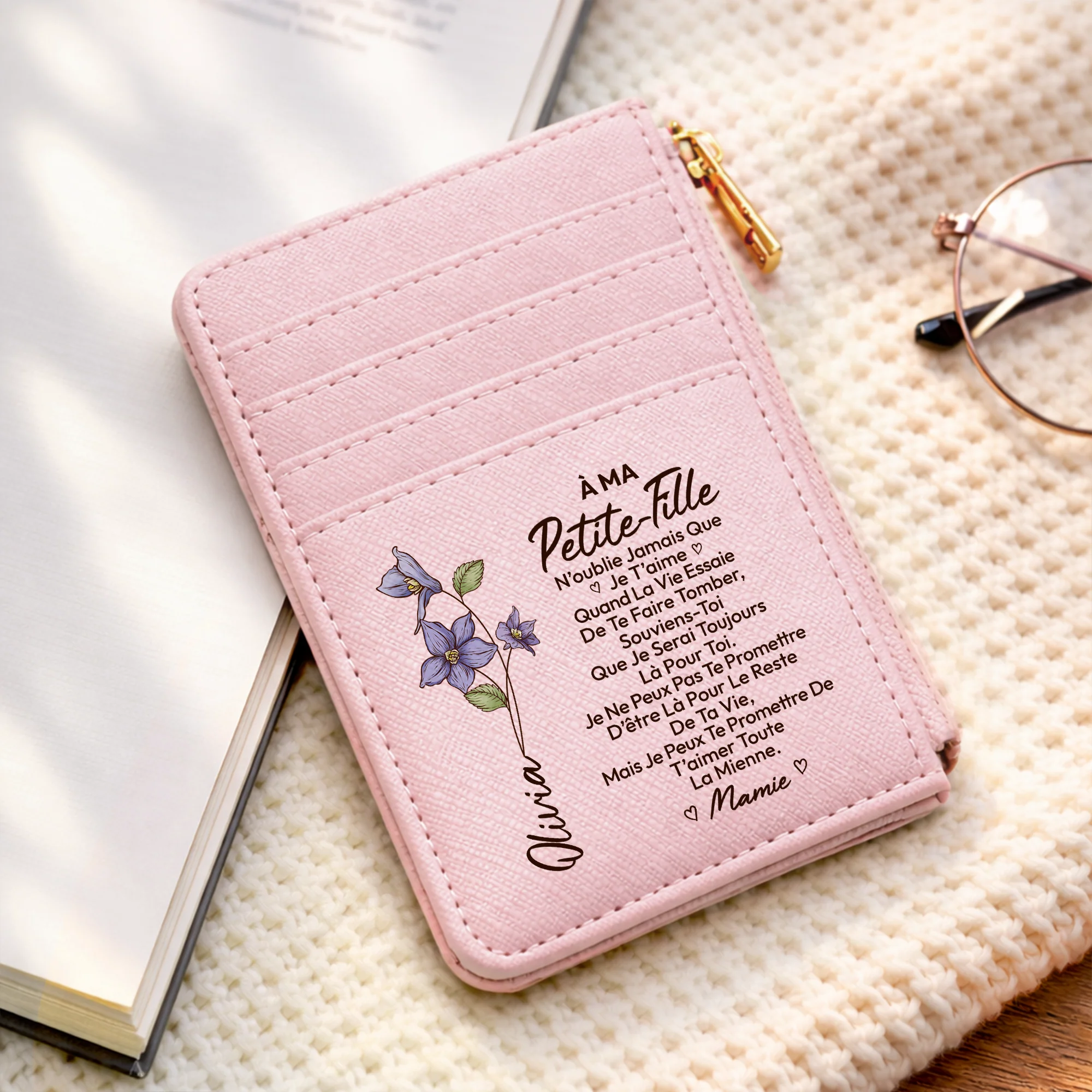 Porte-cartes Femme Personnalisés En Cuir Couleur Claire - À Ma Fille - Image 2