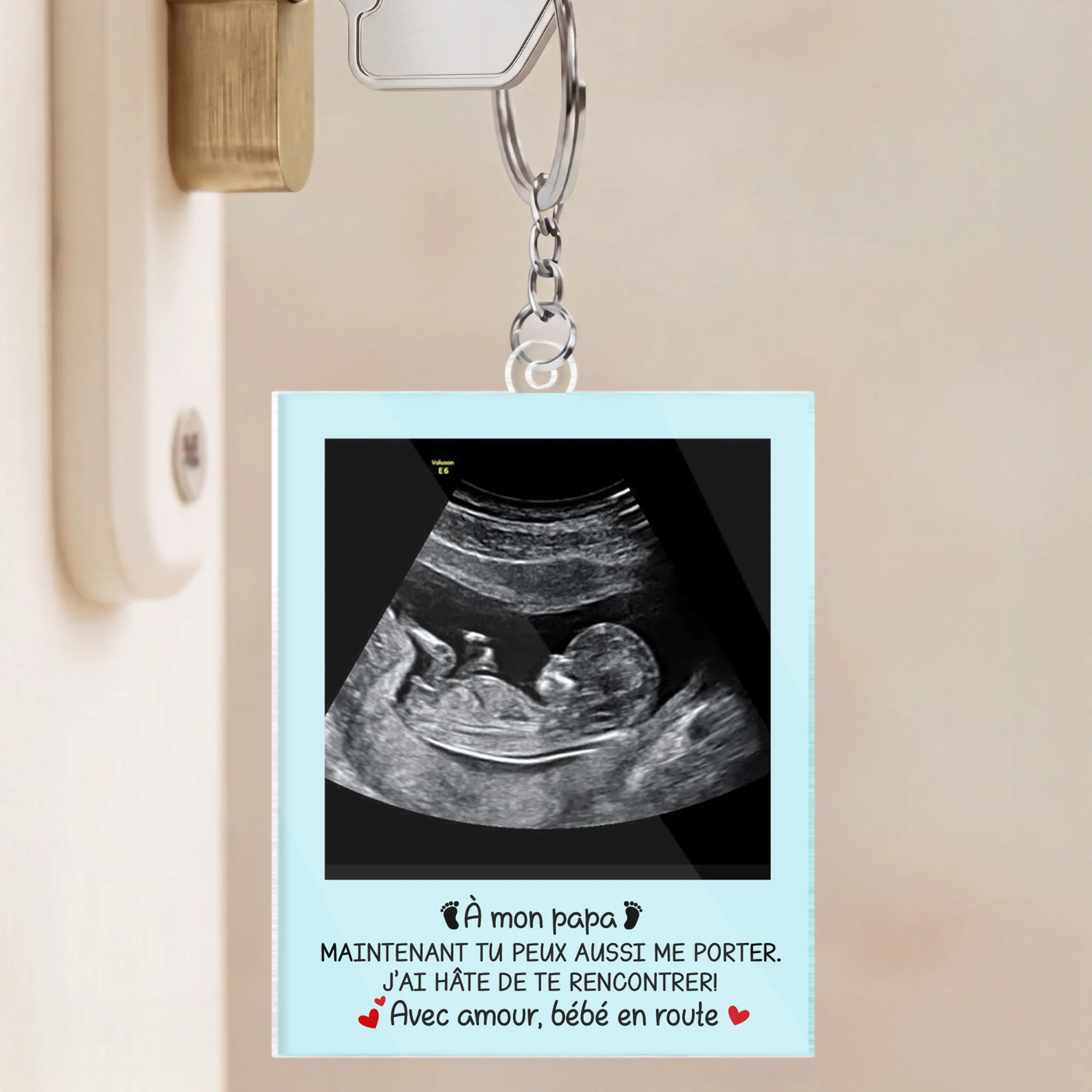 Porte Clé Acrylique Personnalisable Photo - Bébé A Hâte De Te Voir - Image 2