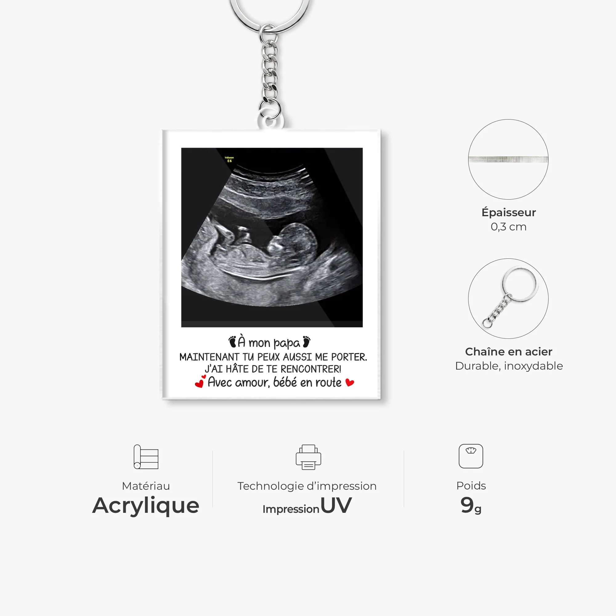 Porte Clé Acrylique Personnalisable Photo - Bébé A Hâte De Te Voir - Image 4