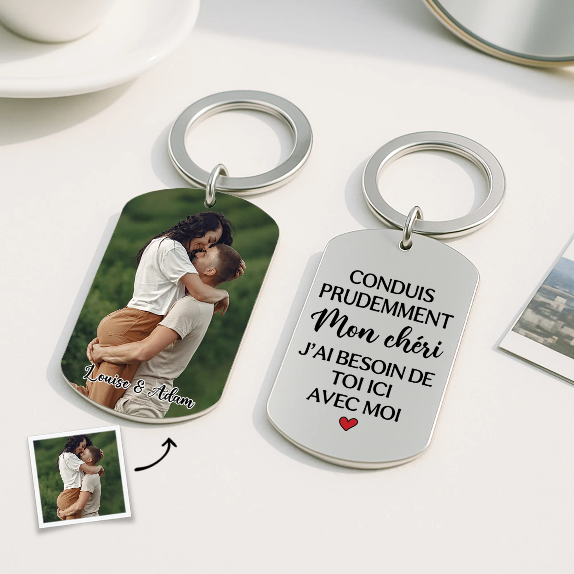 Porte Clé Personnalisé Couple – Conduis Prudemment Mon Chéri| Porte-Clé Aluminium - Image 2