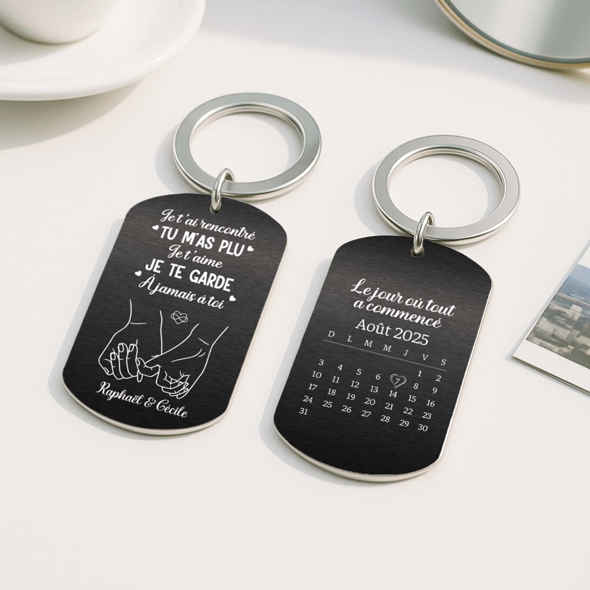 Porte Clé Aluminium Personnalisé Couple - Je t'aime, Je te Garde - Image 2