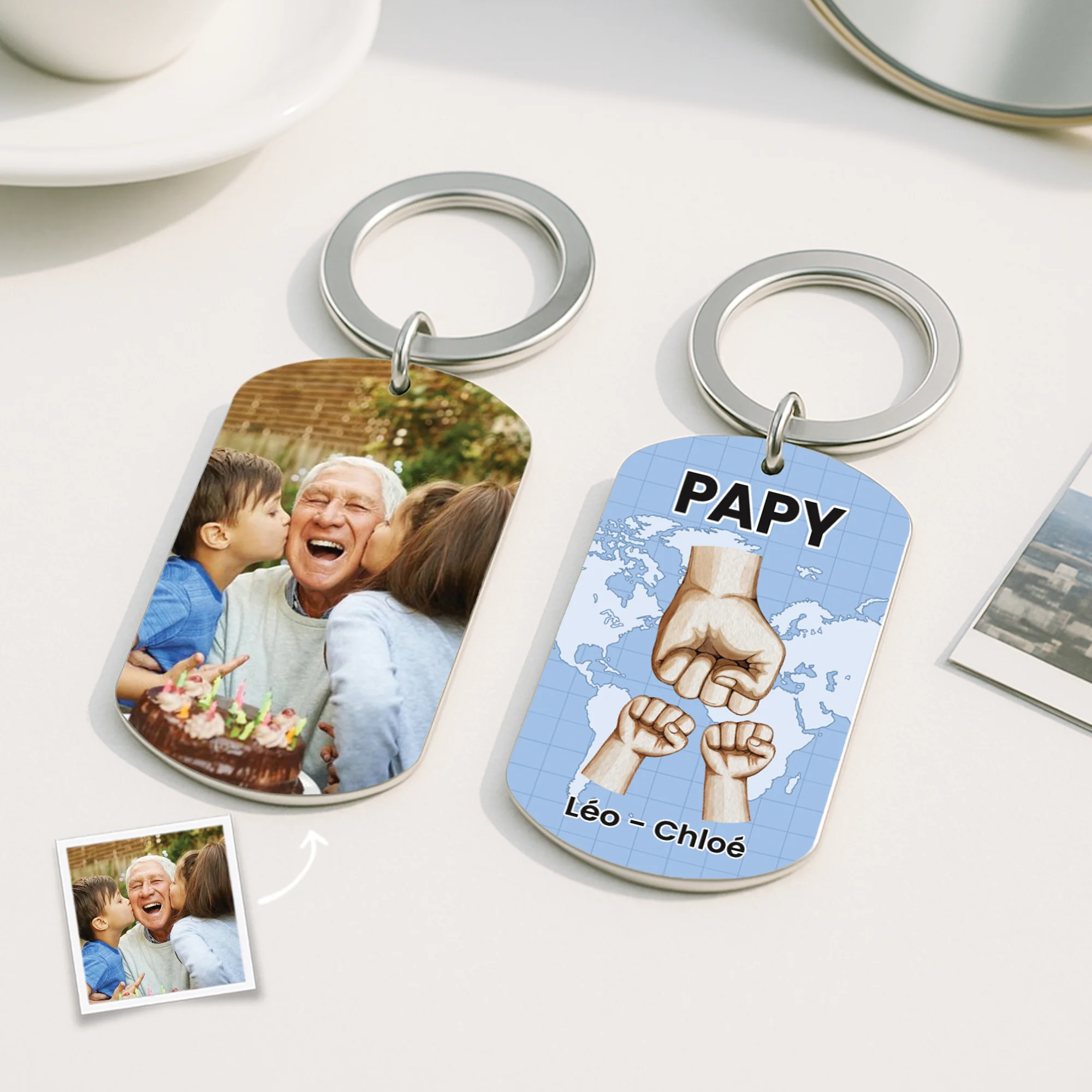 Porte Clés Personnalisé Photo – Papa Carte & Poings | Porte-Clés Aluminium - Image 2