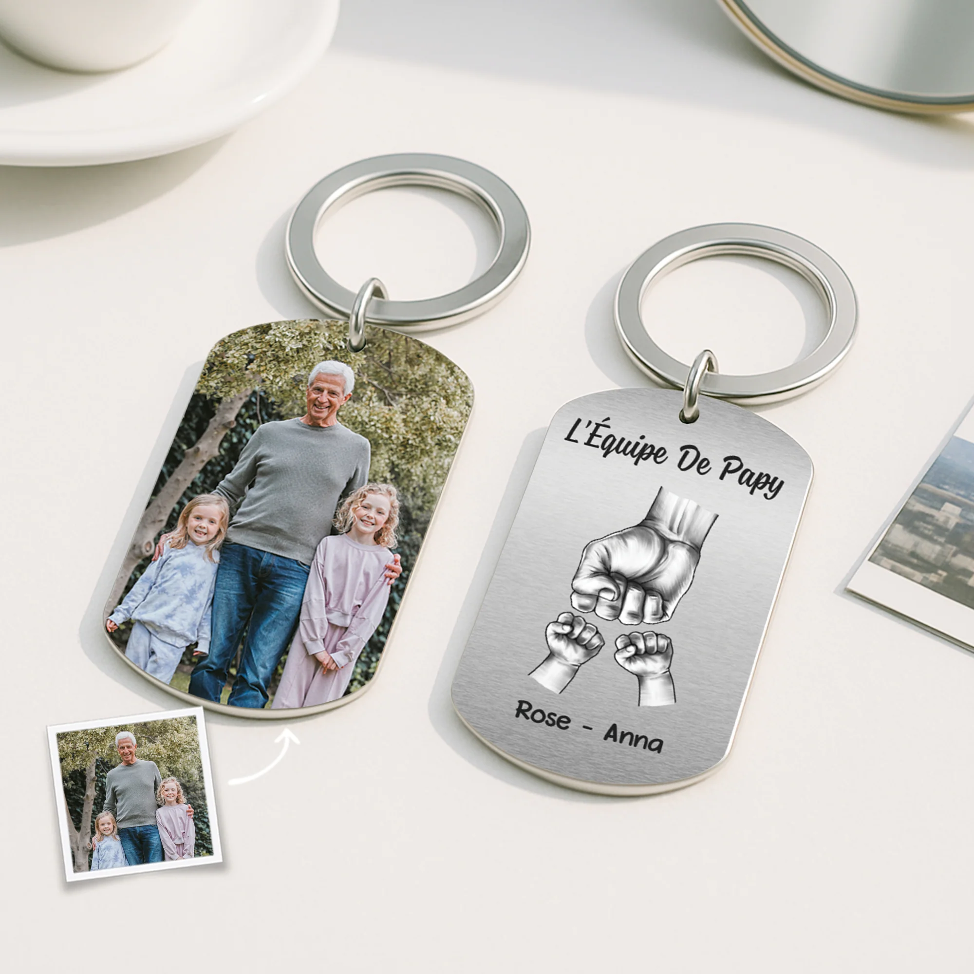 Porte Clé Personnalisé Avec Photo – L’Équipe de Papa | Design Poings Aluminium - Image 2