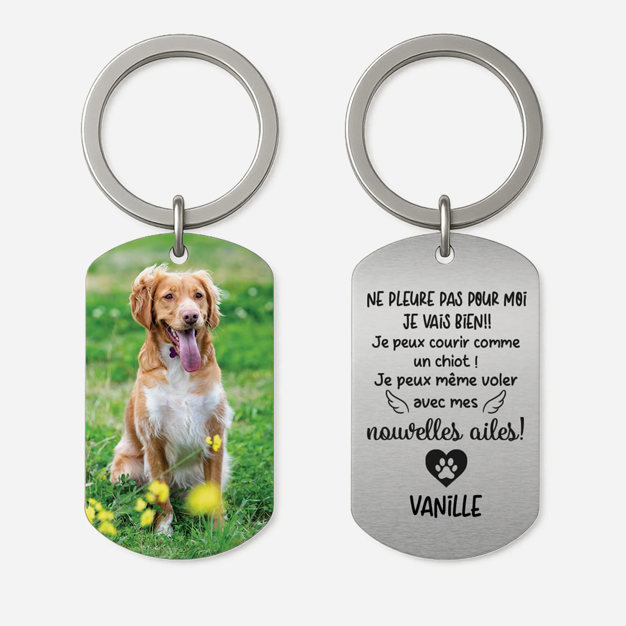 Porte Clés Personnalisé Photo – Ne Pleure Pas | Porte-Clé Hommage Chien Aluminium