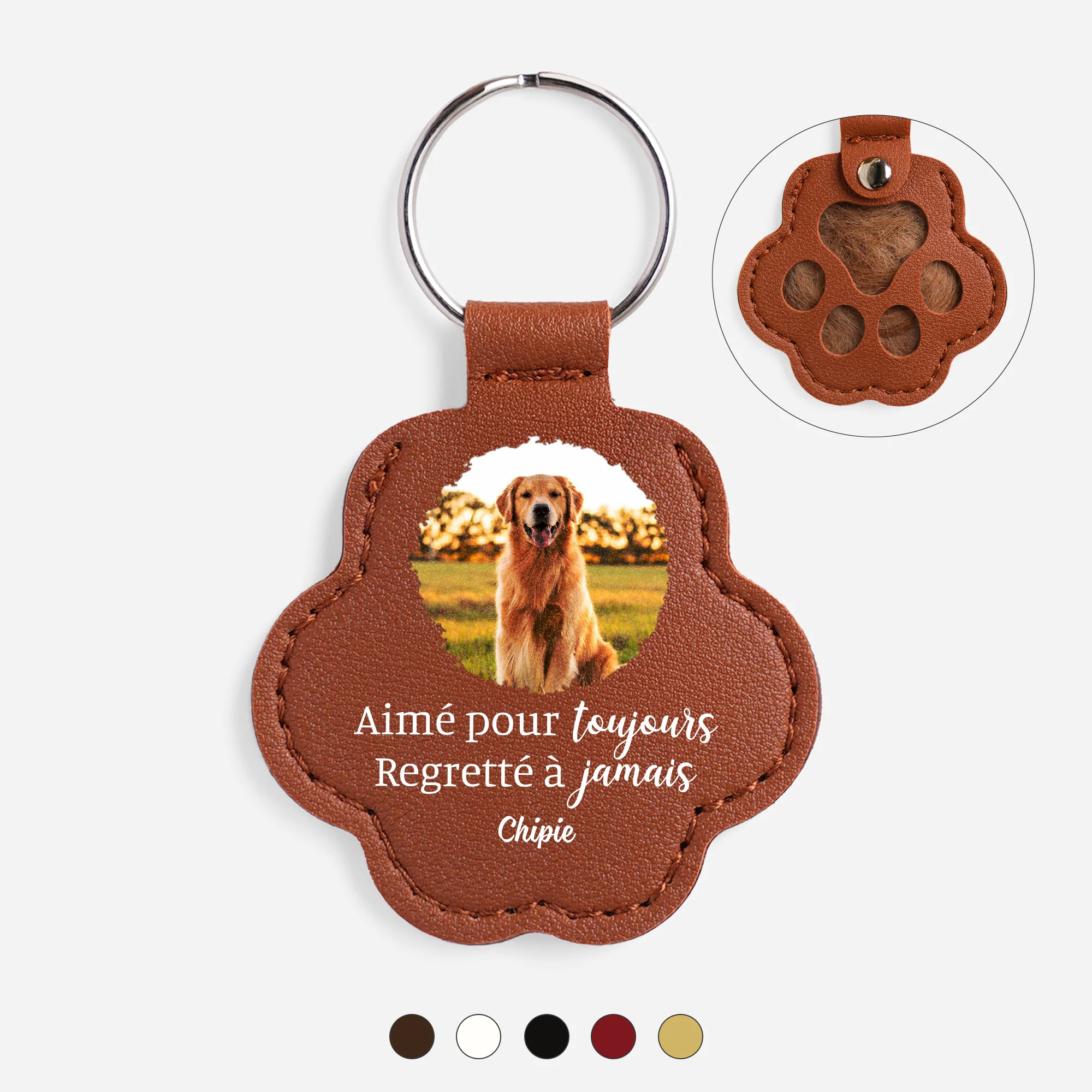 Porte Clé Cuir Personnalisé | Poil Chien Chat Photo Commémorative Aime Pour Toujours