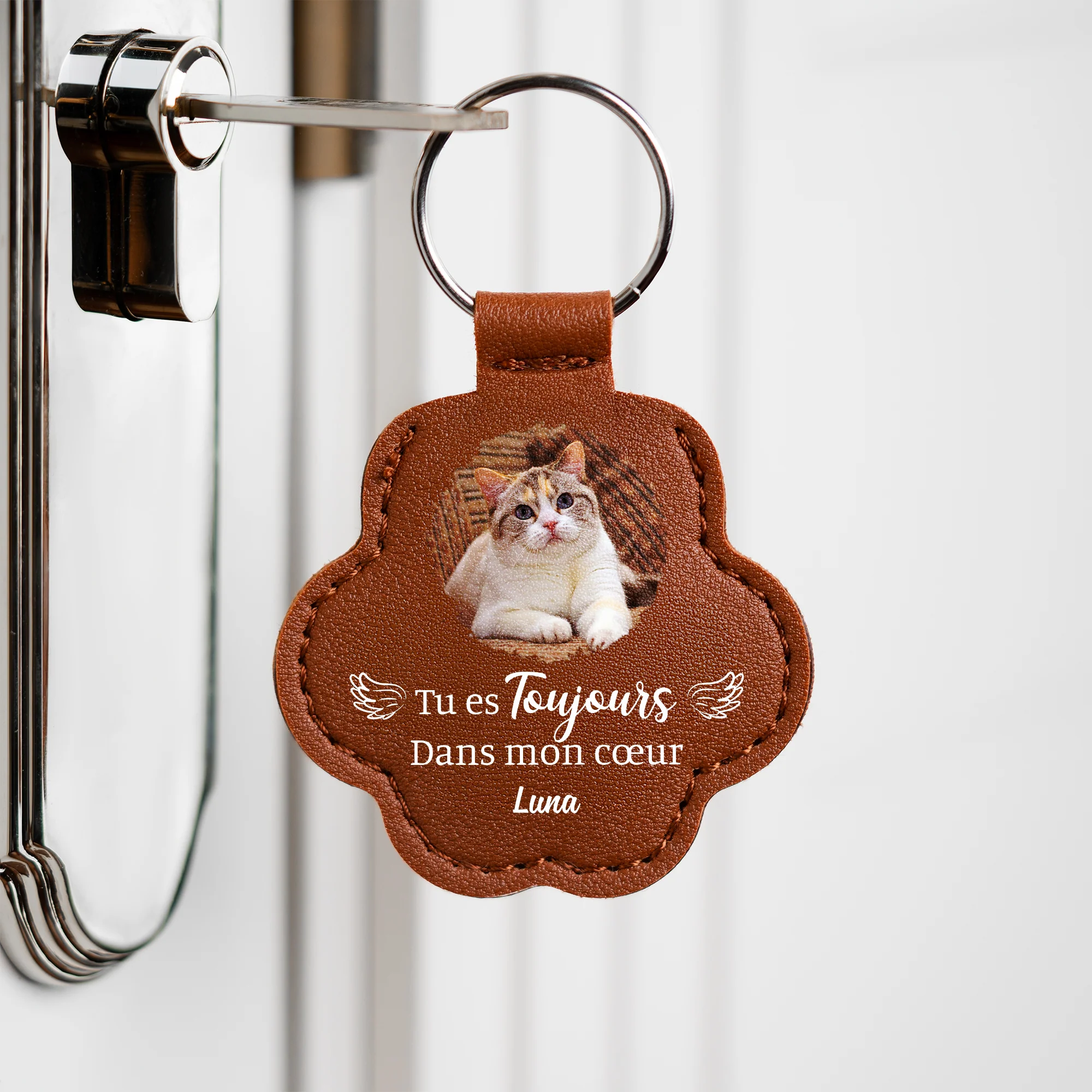 Porte Clé Cuir Personnalisé | Poil Chien Chat Photo Commémorative Aime Pour Toujours - Image 2