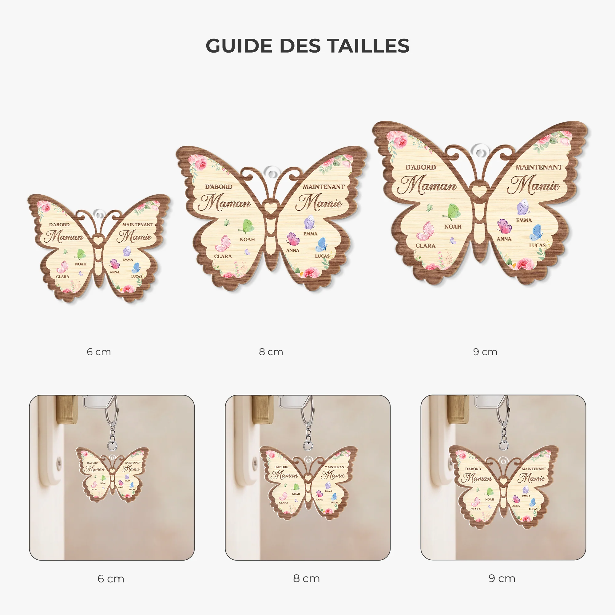 Porte Clés Acrylique Personnalisé Forme Papillon - D'abord Maman Ensuite Mamie - Image 3