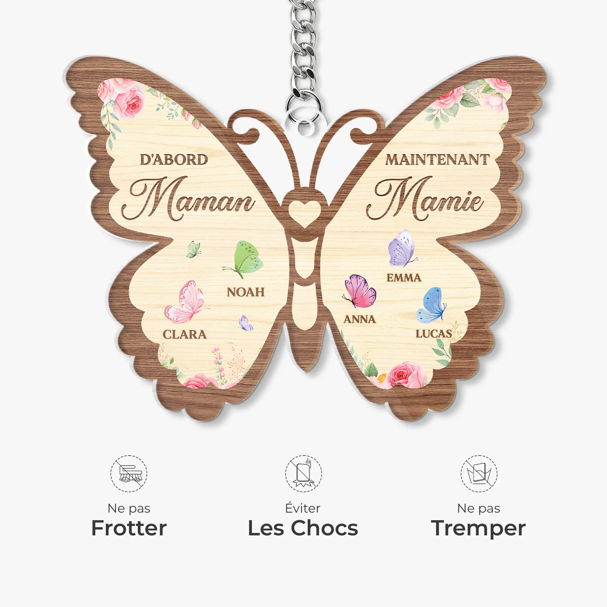 Porte Clés Acrylique Personnalisé Forme Papillon - D'abord Maman Ensuite Mamie - Image 5