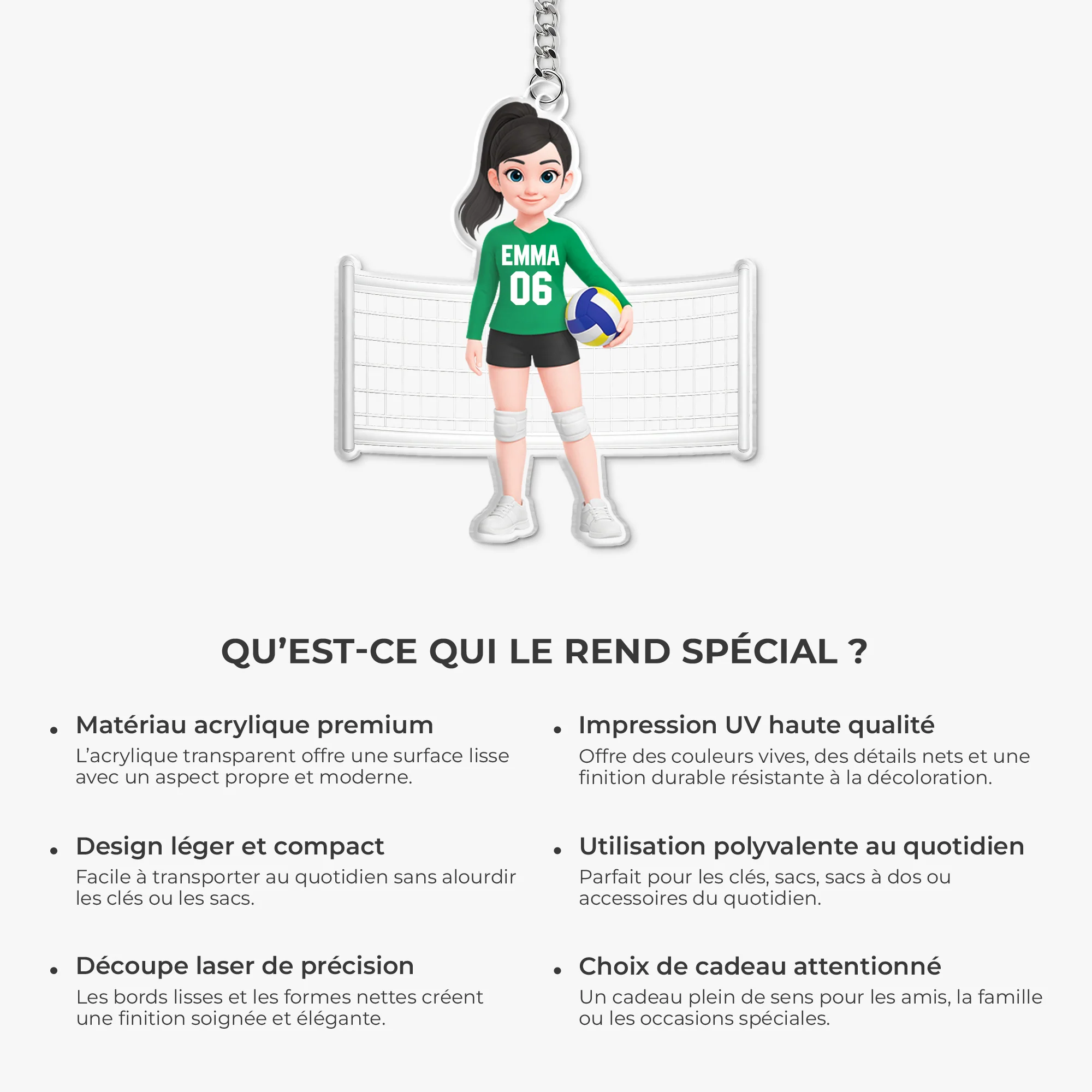 Porte Clés Acrylique Personnalisé Pour Couple - Idée Cadeau Fan Volleyball - Image 6