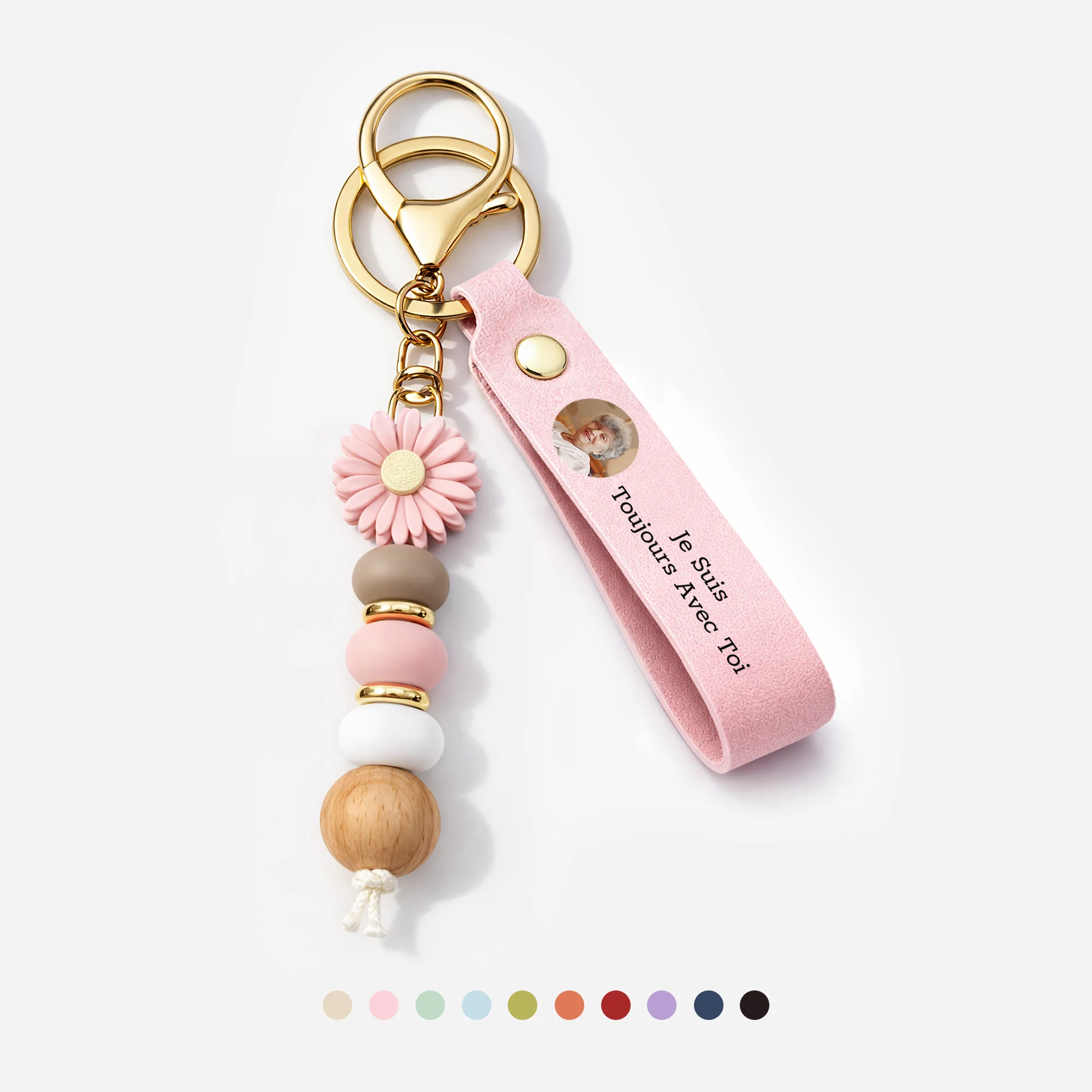 Porte clé Marguerite Personnalisé Avec Perles Et Photo - Toujours Avec Toi