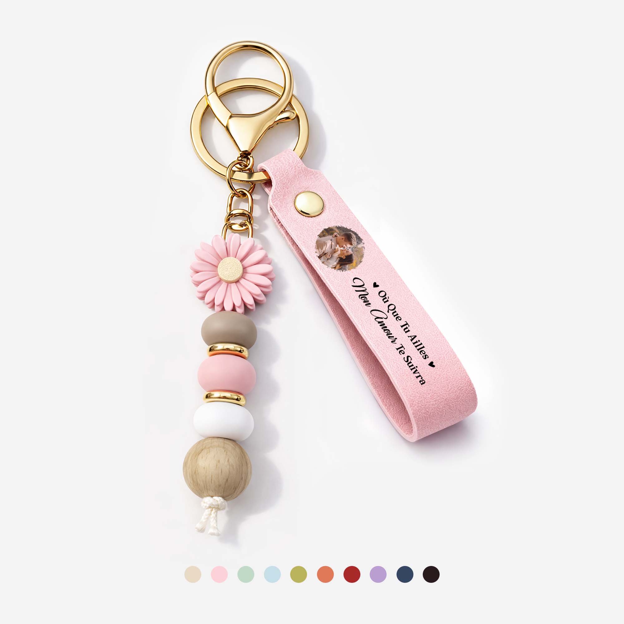 Porte-clés Personnalisé Marguerite En Perles Avec Photo Couple - Mon Amour Te Suivra