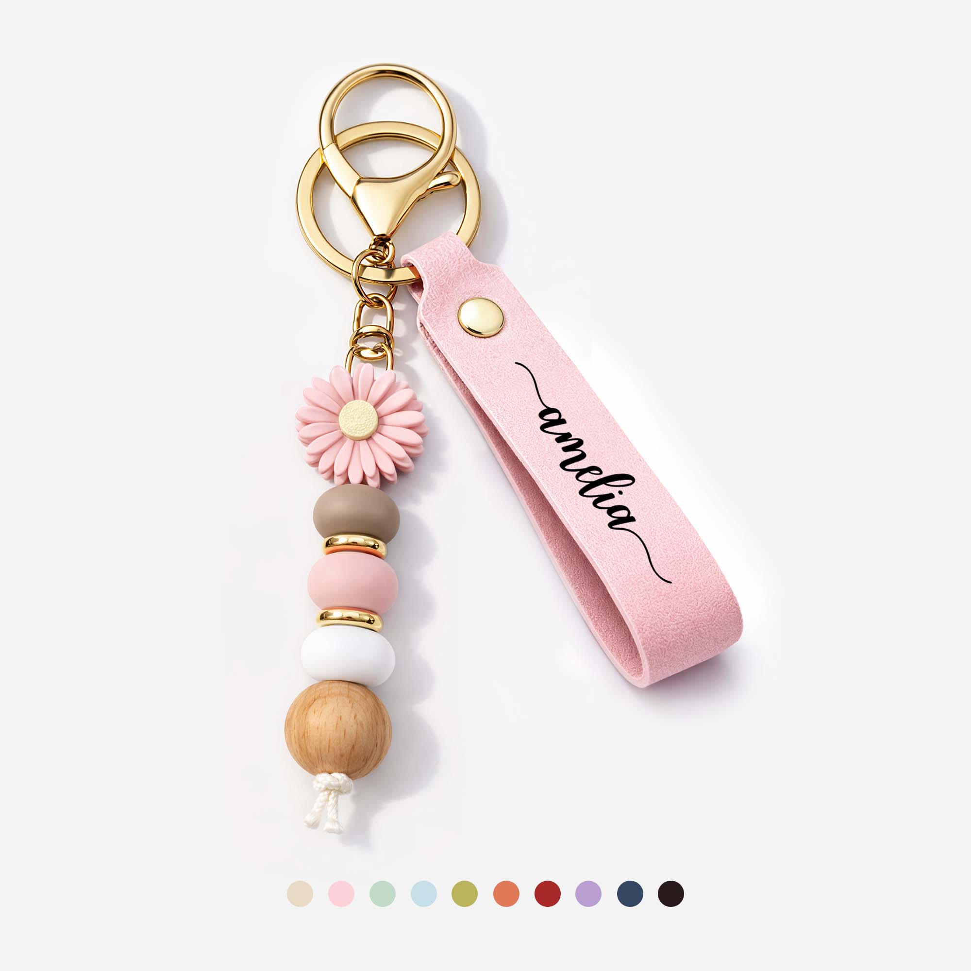 Porte-clés Personnalisé Marguerite En Perles - Cadeau Femme Avec Prénom