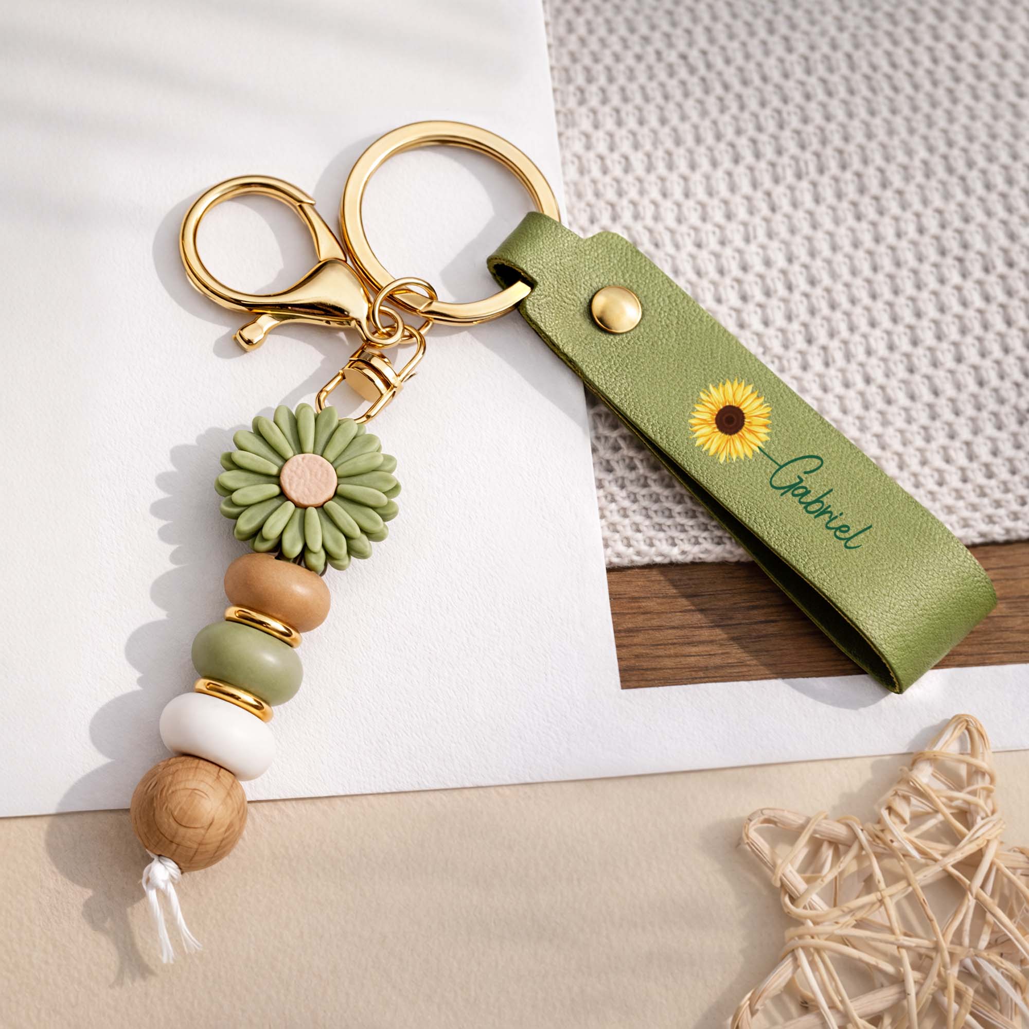 Porte Clé Personnalisé Marguerite Perles Imprimé UV Pour Femme - Une Fleur - Image 2