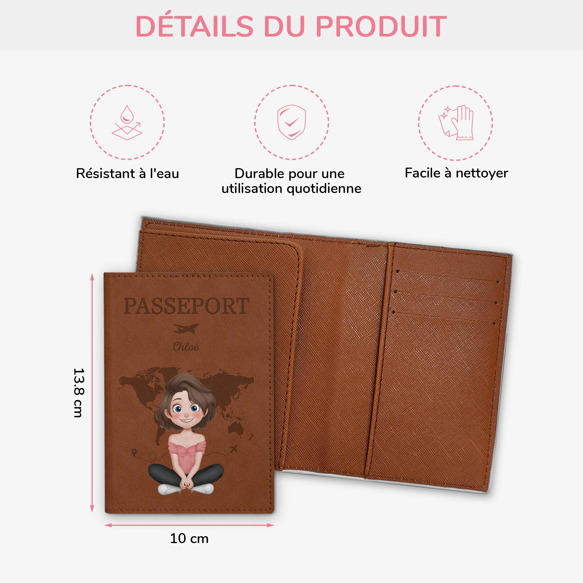 Porte Passeport Personnalisé Femme - Design Cartoon Version Carte - Image 3