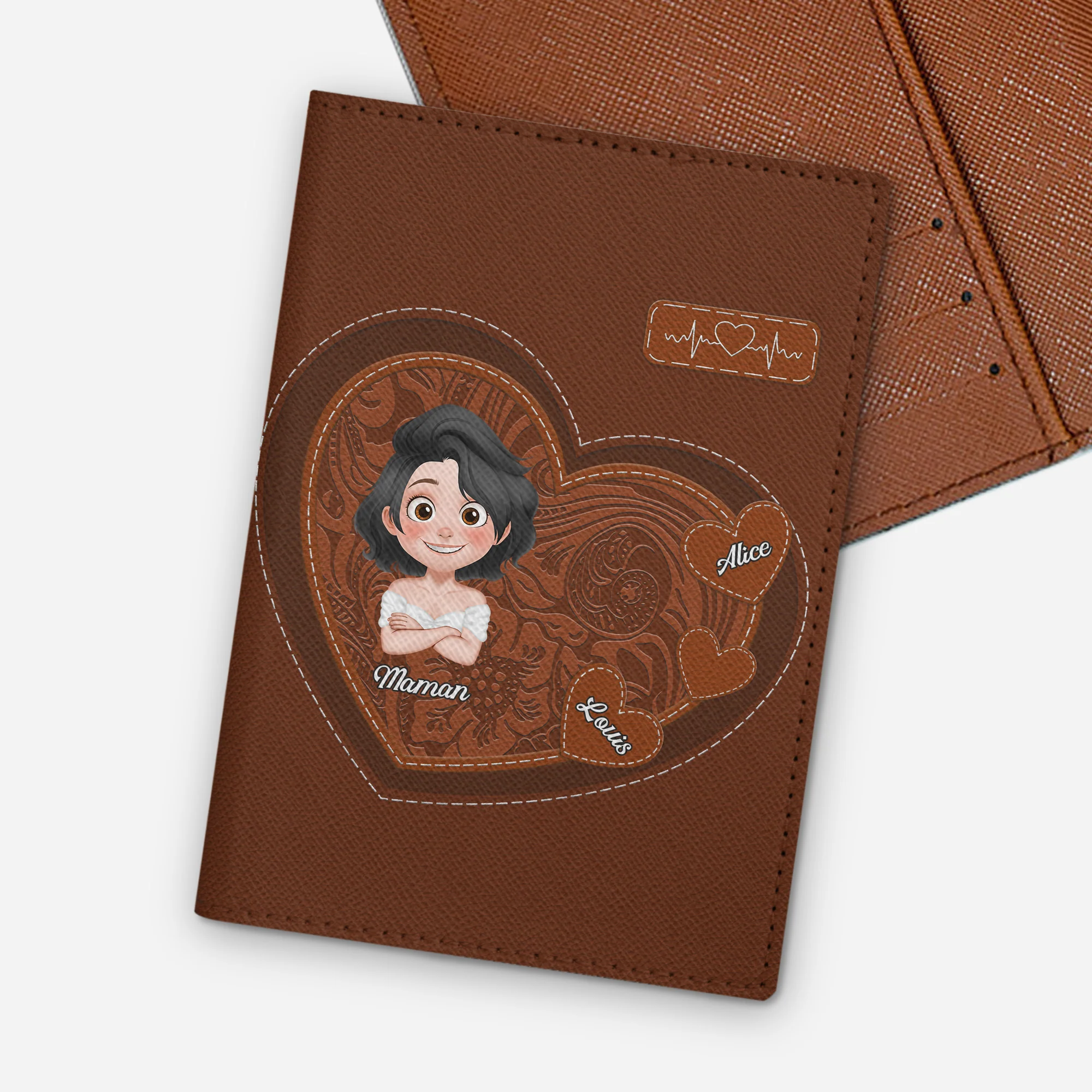 Passeport Personnalisé - Portrait Maman Avec Cœur - Design Cartoon