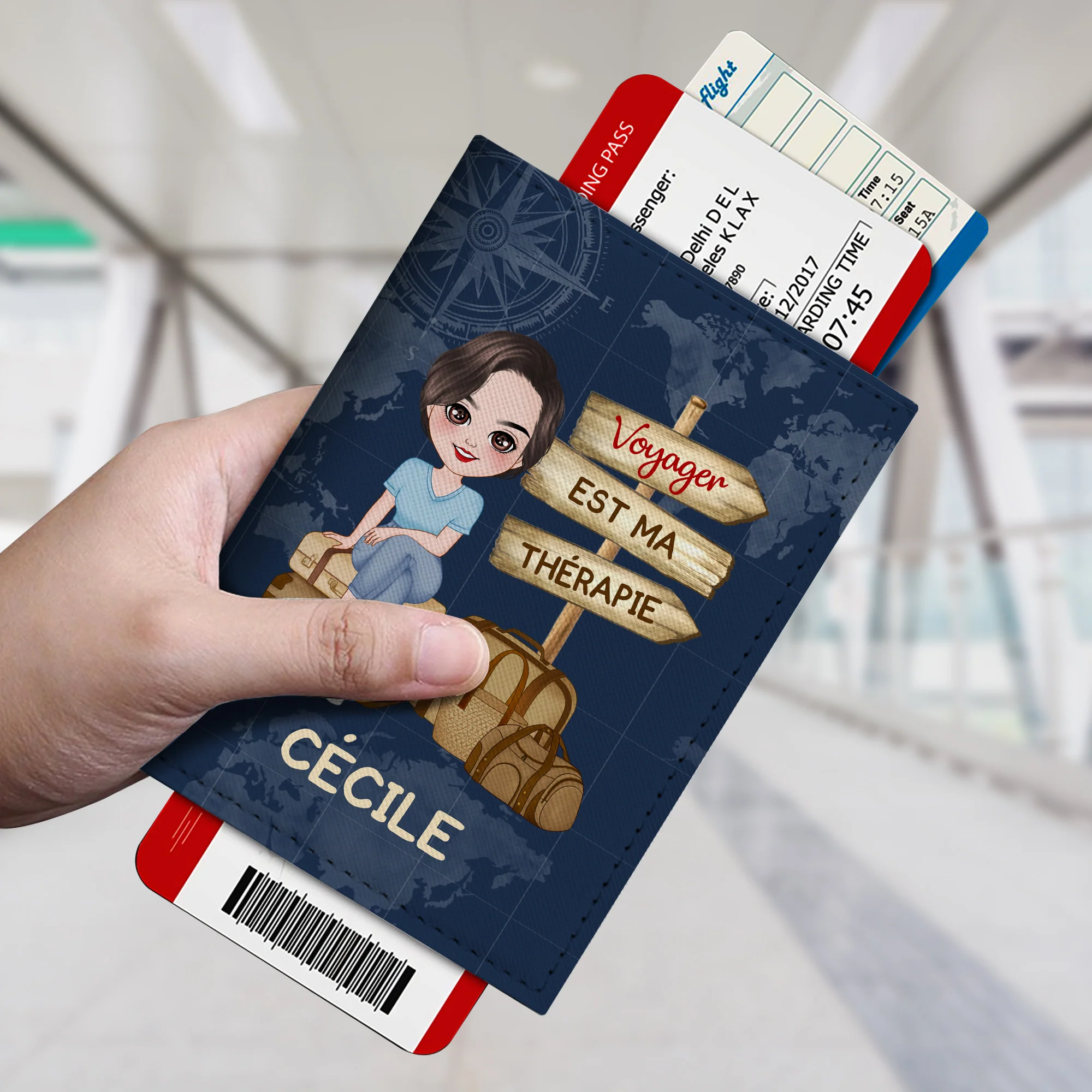 Porte Passeport Personnalisé Pour Femme - Voyager Est Ma Thérapie - Image 2